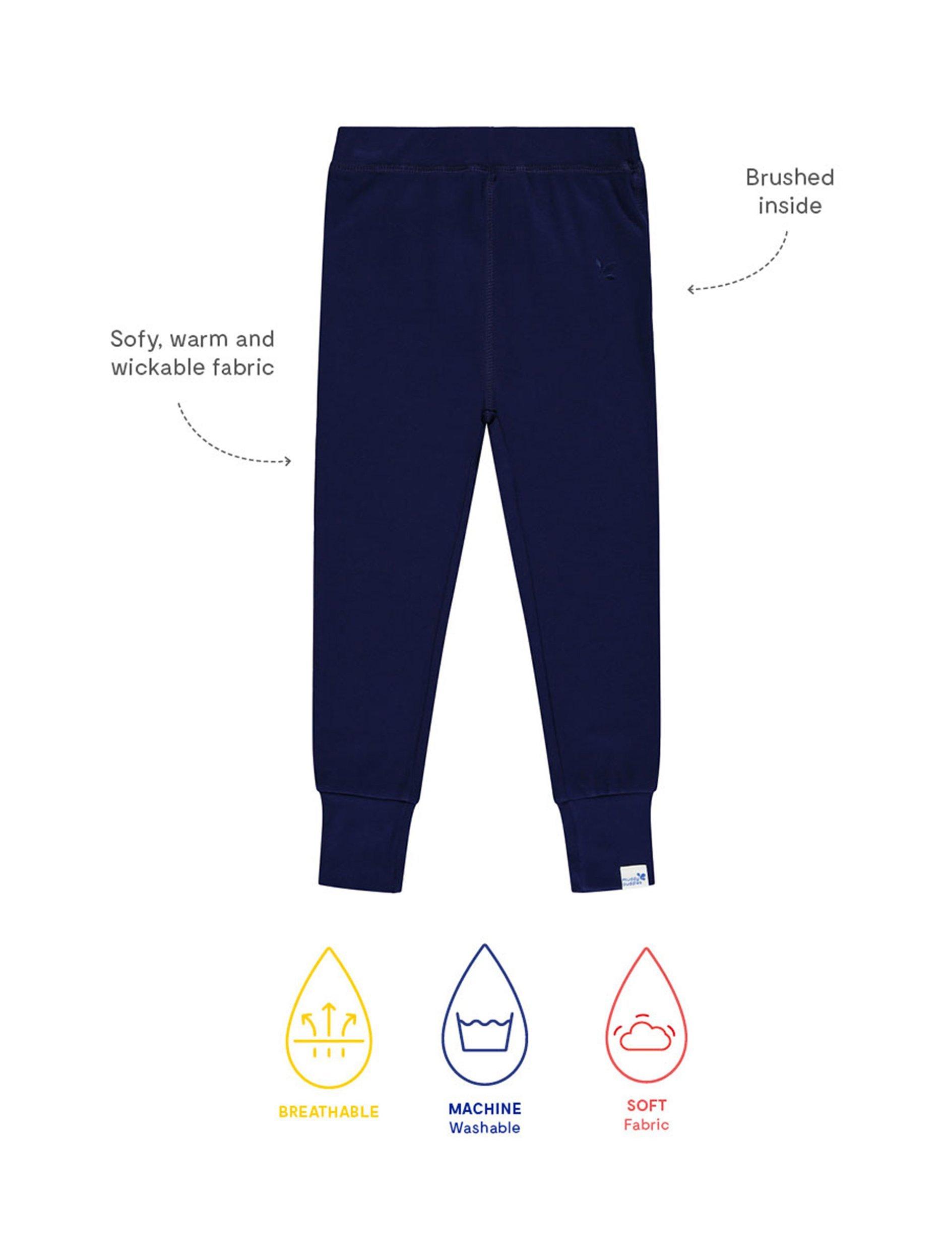Product image 4 of 4, which shows Muddy Puddles Kids' Cotton Blend Base Layer Bottoms, Navy Blue, 6-12 months