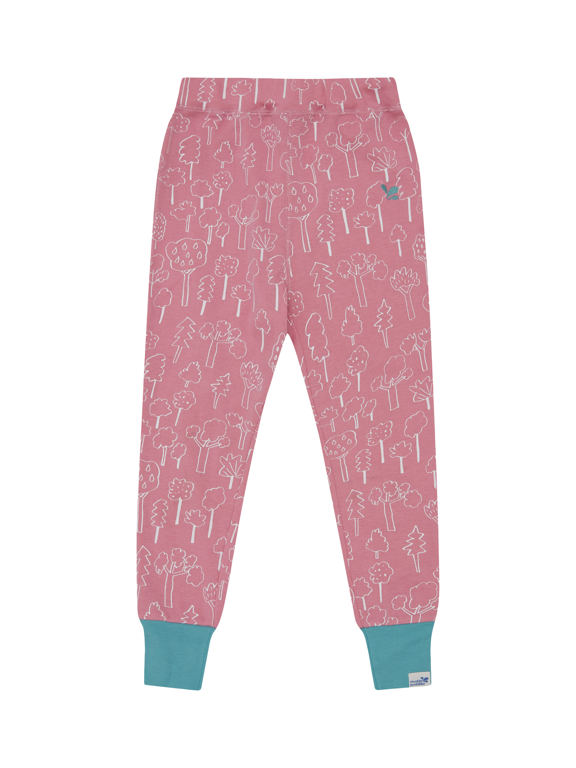 Product image 1 of 4, which shows Muddy Puddles Kids' Cotton Blend Base Layer Bottoms, Pink Forest, 6-12 months