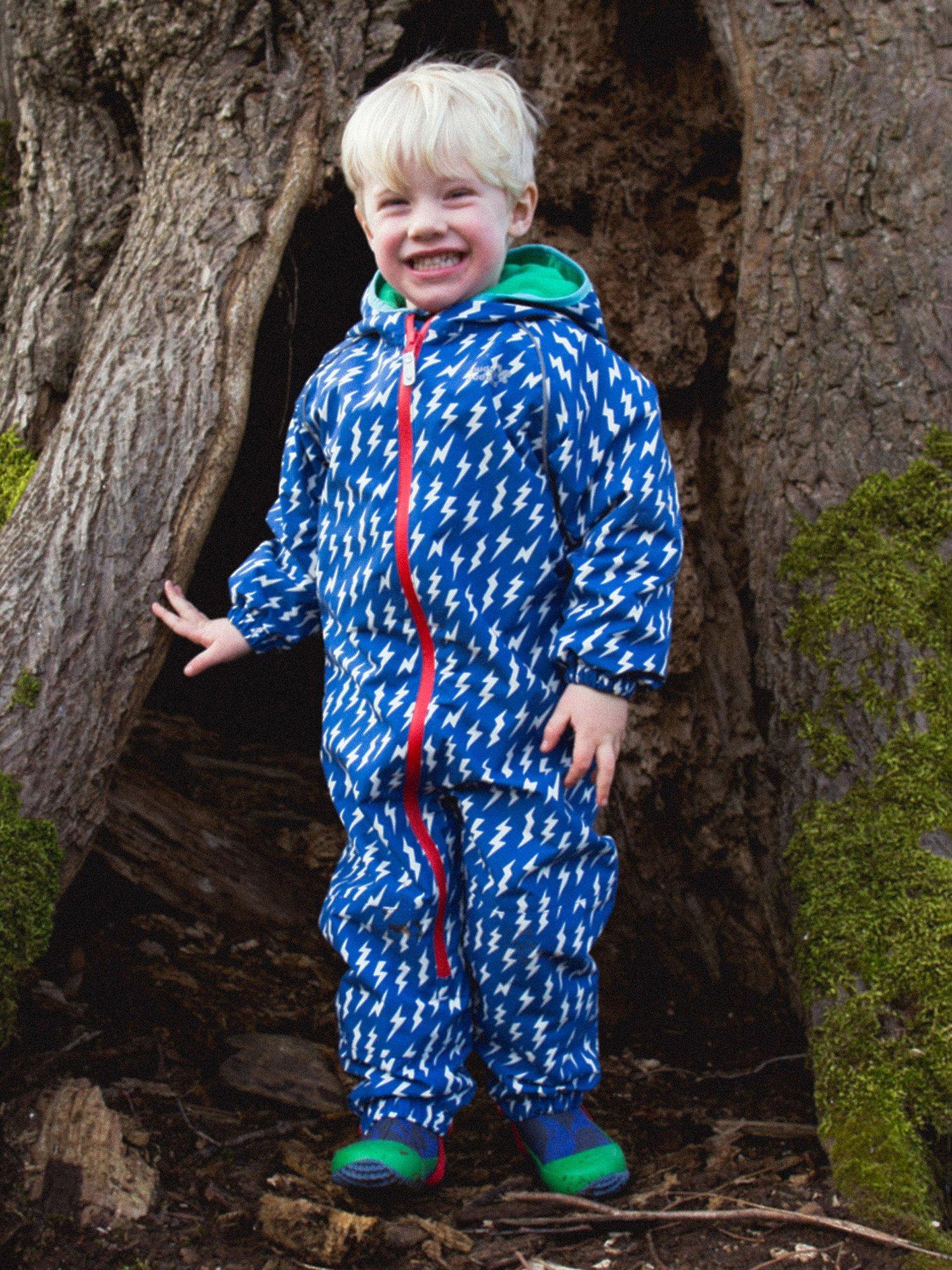 Product image 2 of 8, which shows Kids’ All-In-One Hooded Suit, Blue Bolt, 0-6 months