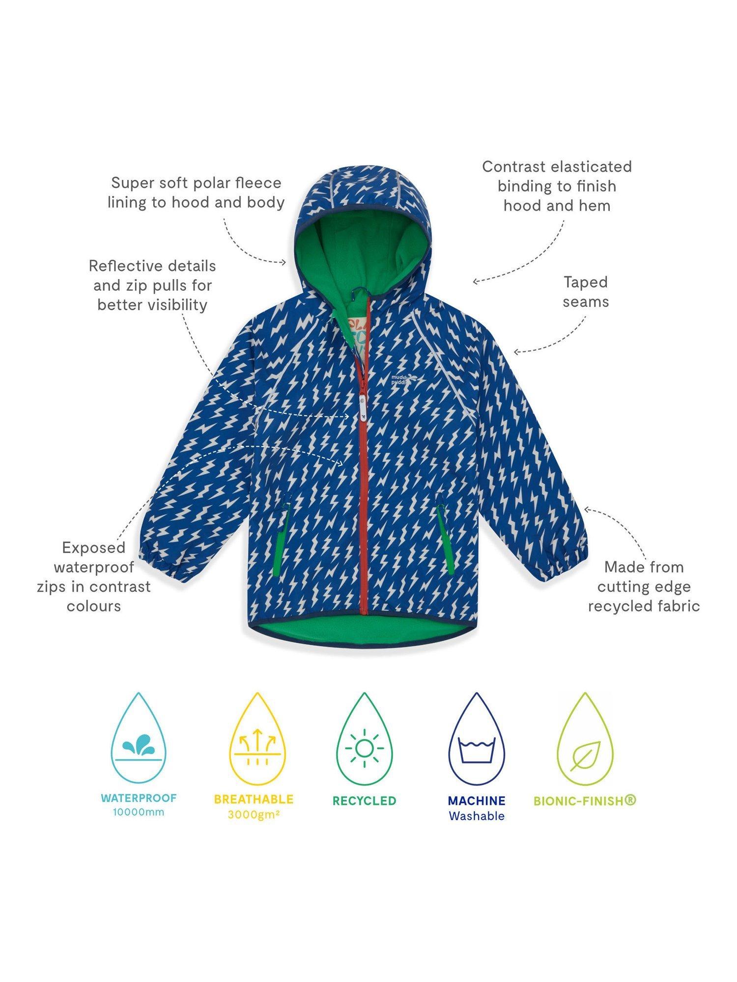 Product image 4 of 7, which shows Muddy Puddles Kids' Splash Hooded Rain Jacket, Blue Bolt, 18-24 months