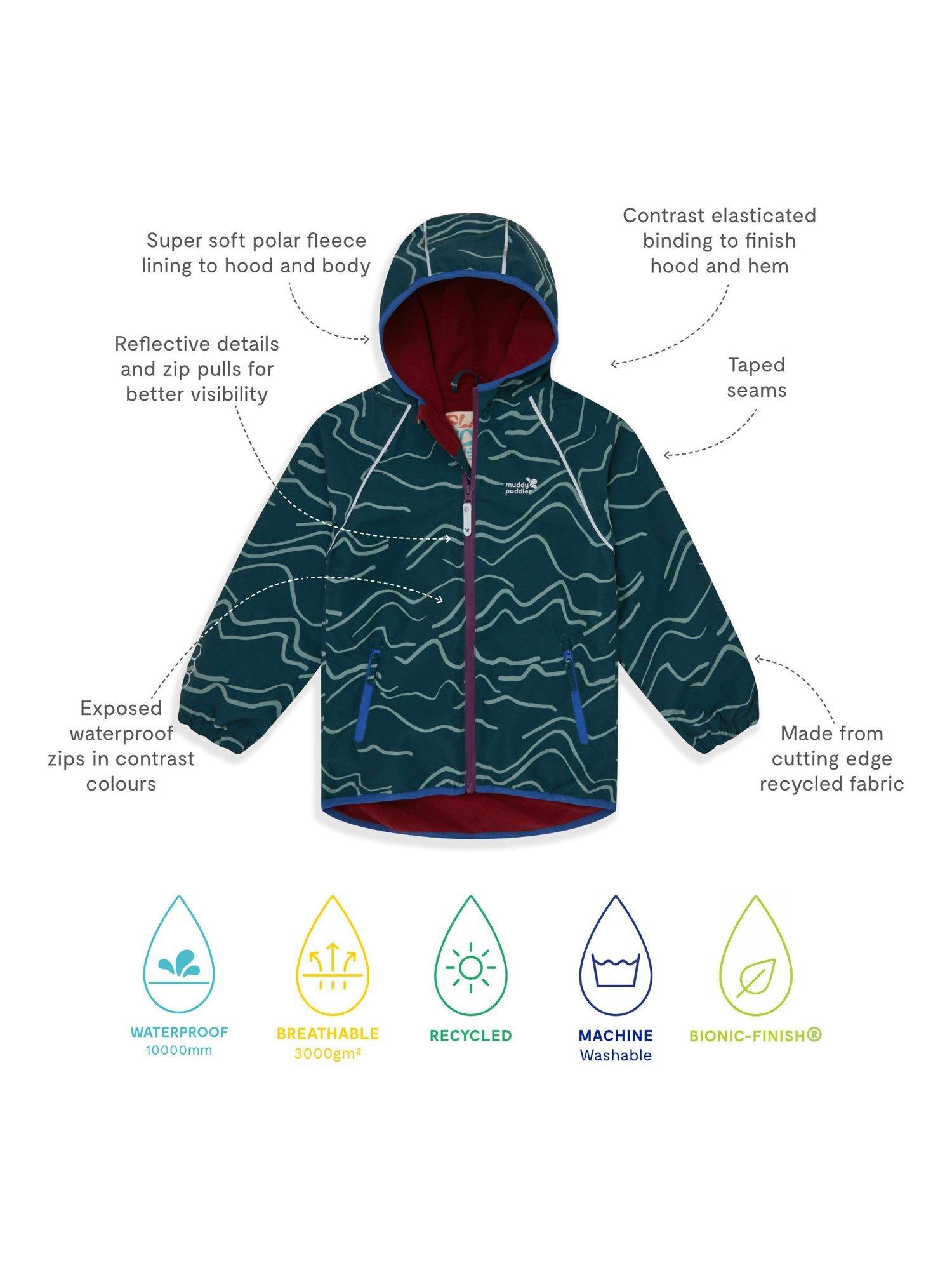 Product image 4 of 7, which shows Muddy Puddles Kids' Splash Hooded Rain Jacket, Green Mountain, 18-24 months
