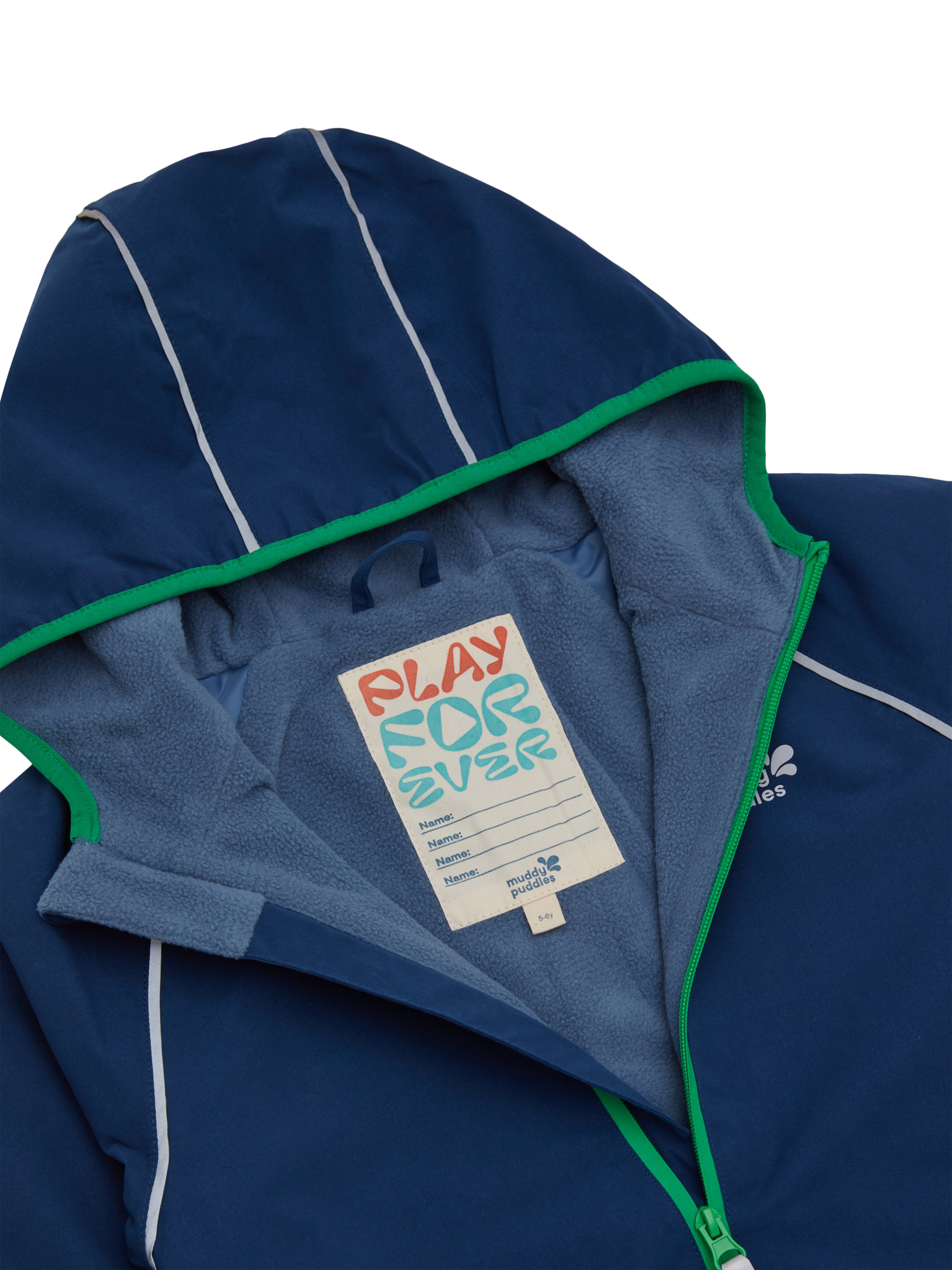 Product image 5 of 7, which shows Muddy Puddles Kids' Splash Hooded Rain Jacket, Navy, 18-24 months
