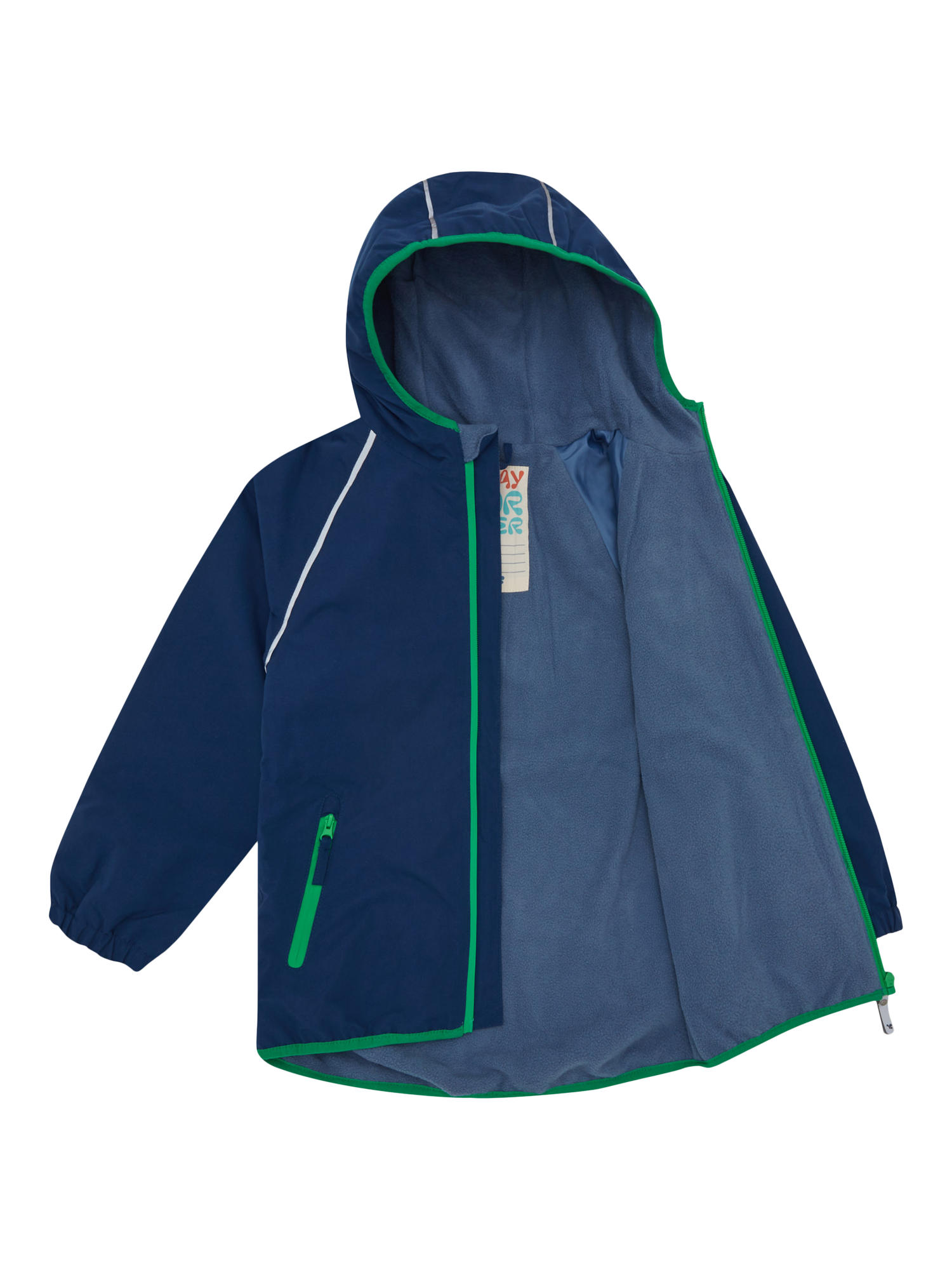Product image 6 of 7, which shows Muddy Puddles Kids' Splash Hooded Rain Jacket, Navy, 18-24 months