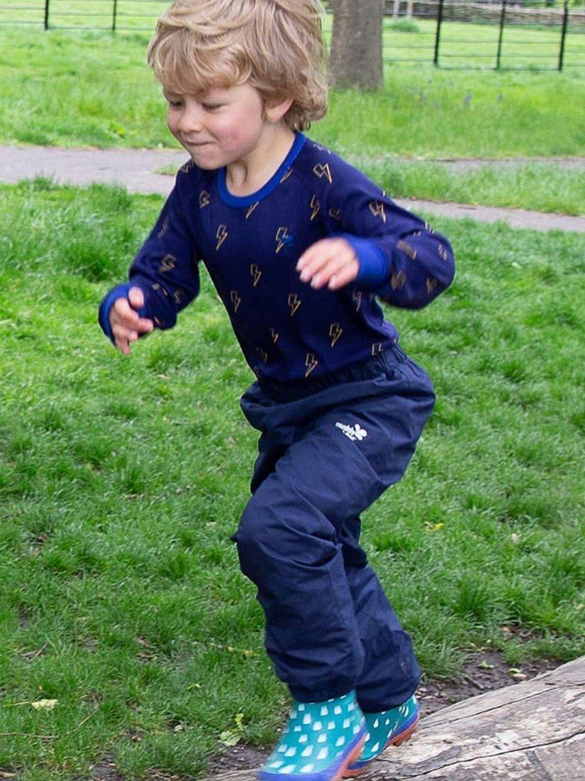 Product image 4 of 4, which shows Muddy Puddles Kids' EcoSplash Waterproof Trousers, Navy, 18-24 months