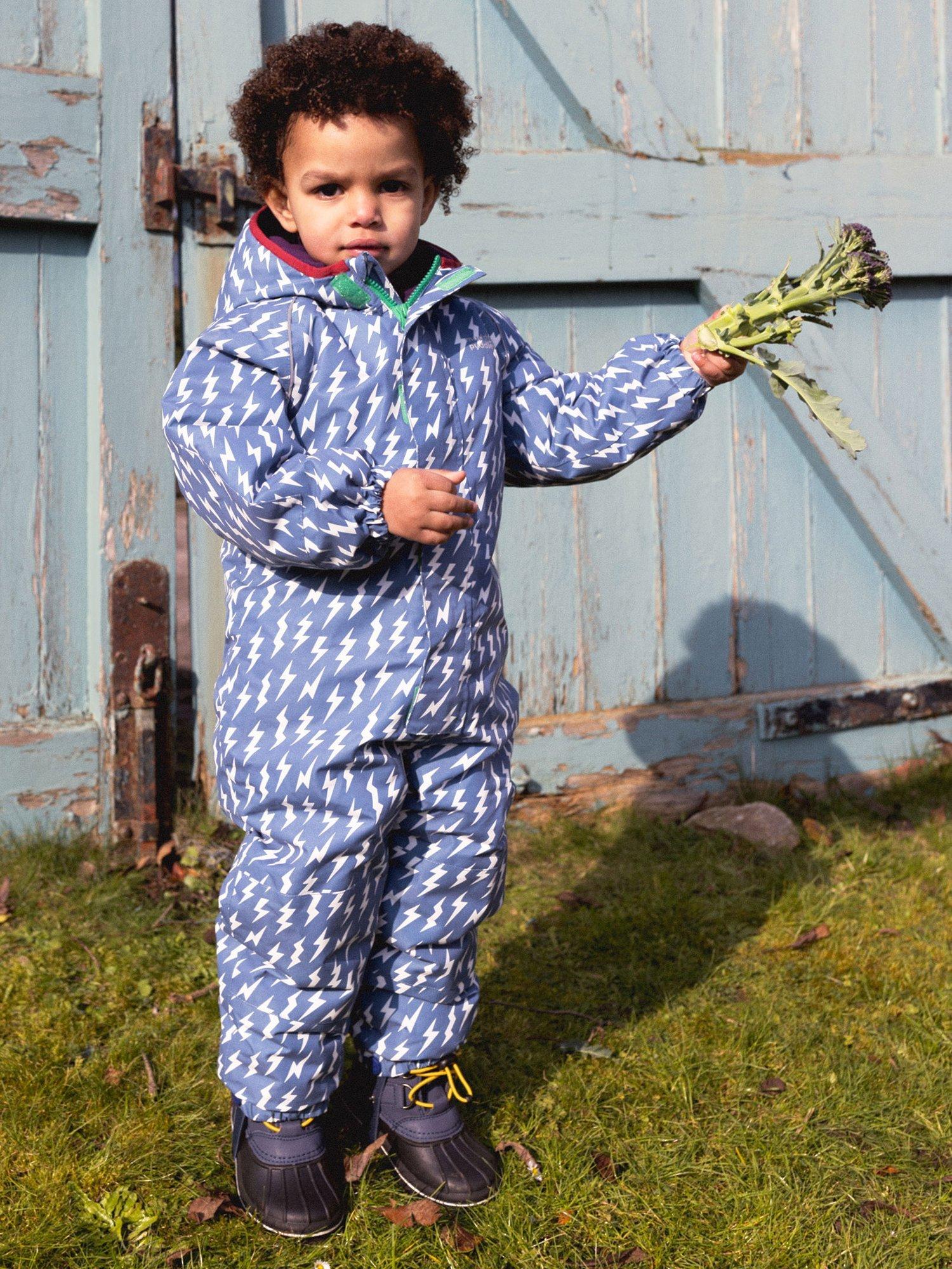 Product image 3 of 8, which shows Muddy Puddles Kids' All-In-One Hooded Suit, Blue Bolt, 0-6 months