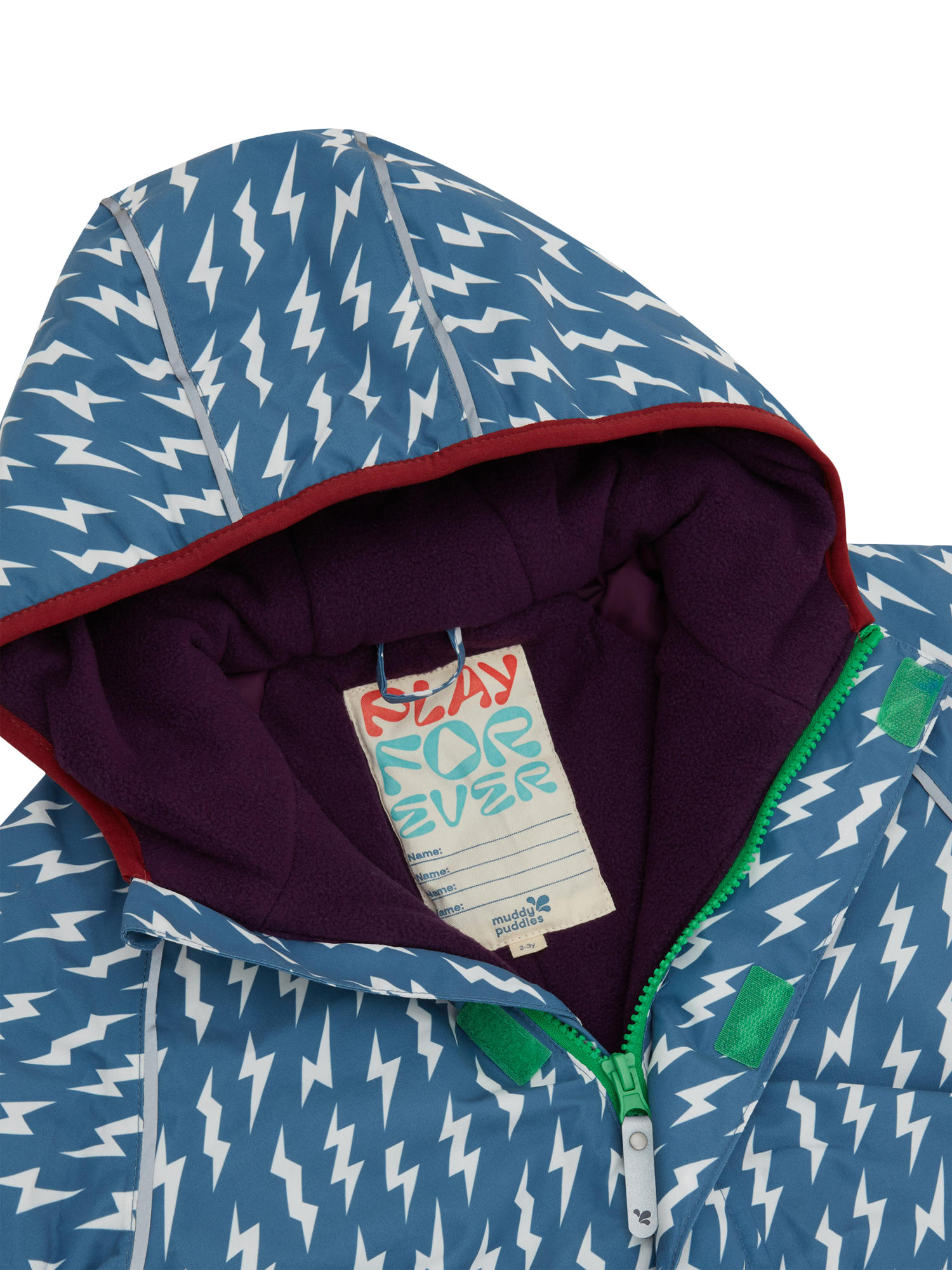 Product image 5 of 8, which shows Muddy Puddles Kids' All-In-One Hooded Suit, Blue Bolt, 0-6 months