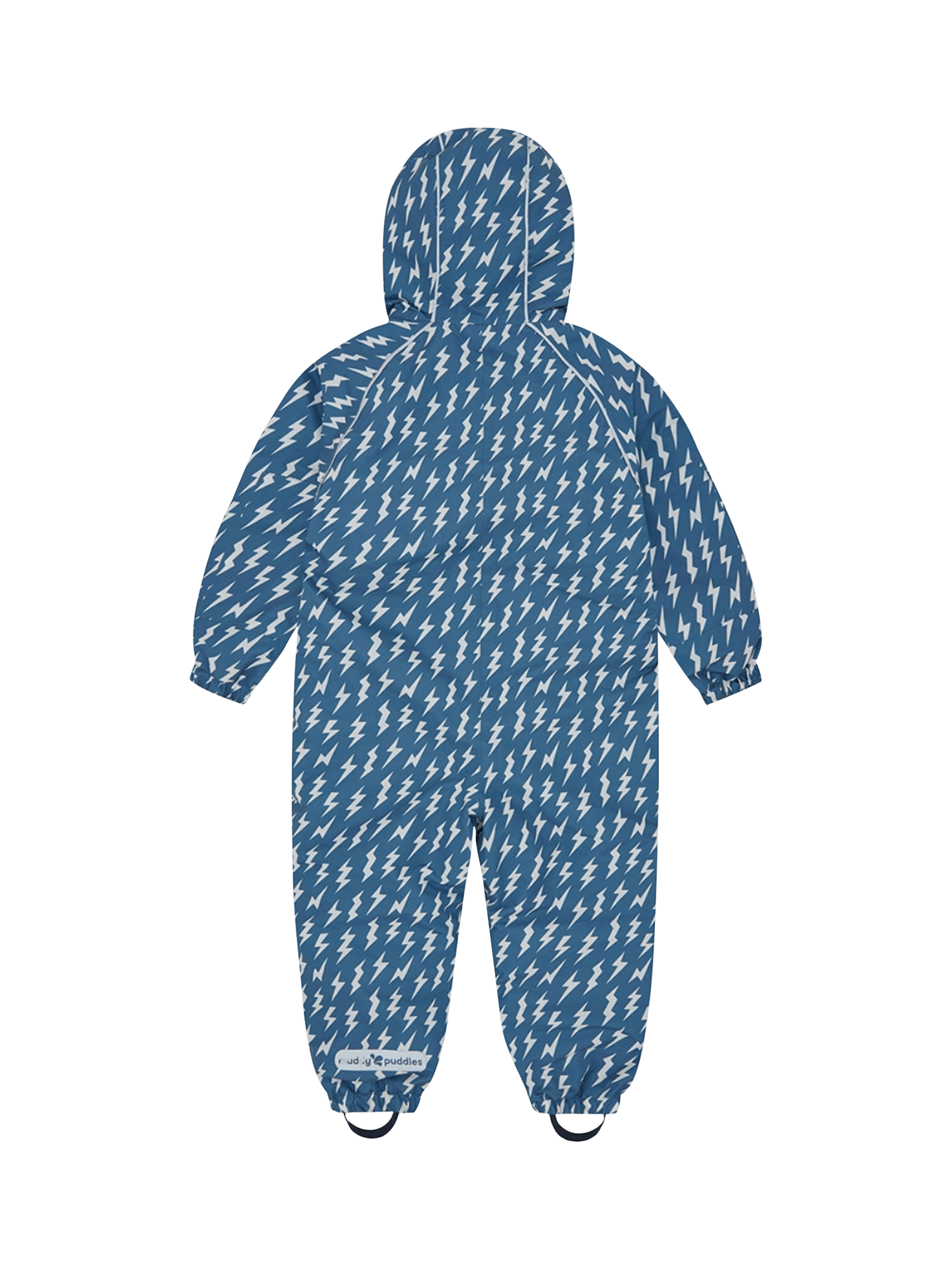 Product image 7 of 8, which shows Muddy Puddles Kids' All-In-One Hooded Suit, Blue Bolt, 0-6 months