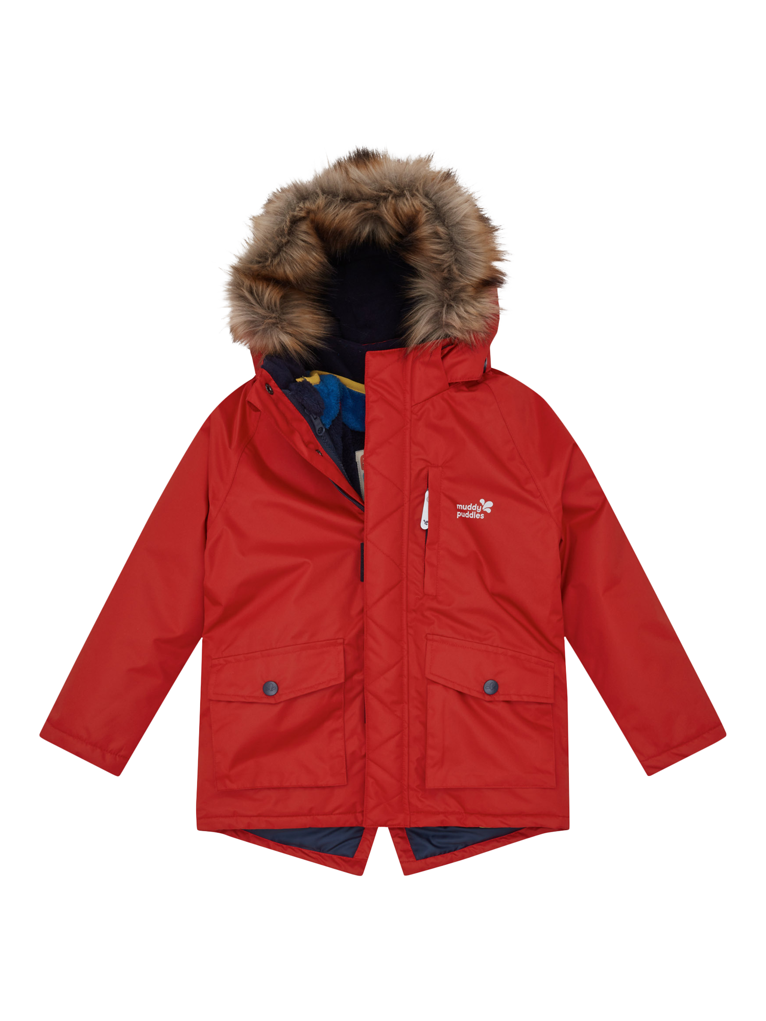 Product image 1 of 10, which shows Muddy Puddles Kids' 3-in-1 Hooded Parka Coat, Red, 18-24 months