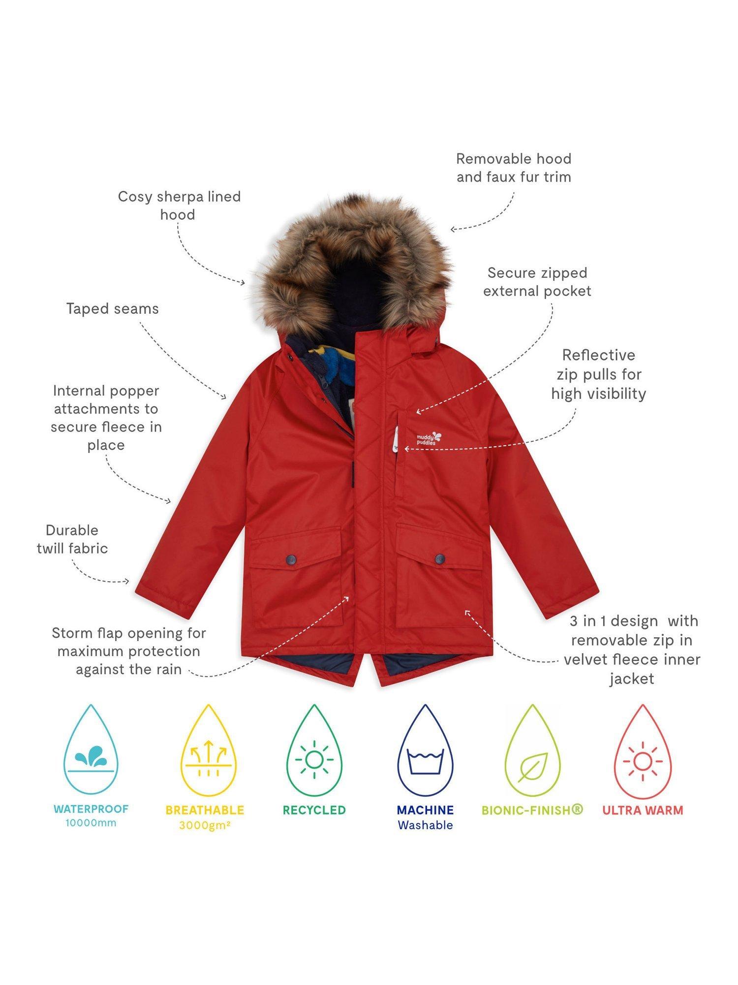 Product image 4 of 10, which shows Muddy Puddles Kids' 3-in-1 Hooded Parka Coat, Red, 18-24 months