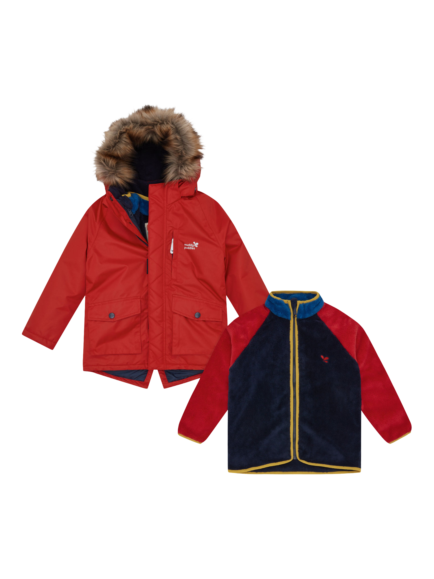 Product image 5 of 10, which shows Muddy Puddles Kids' 3-in-1 Hooded Parka Coat, Red, 18-24 months