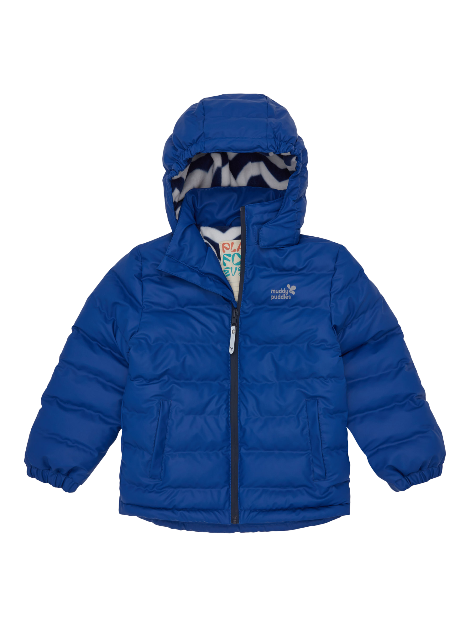 Product image 1 of 8, which shows Muddy Puddles Kids' Hooded Puffer Jacket, Blue, 18-24 months