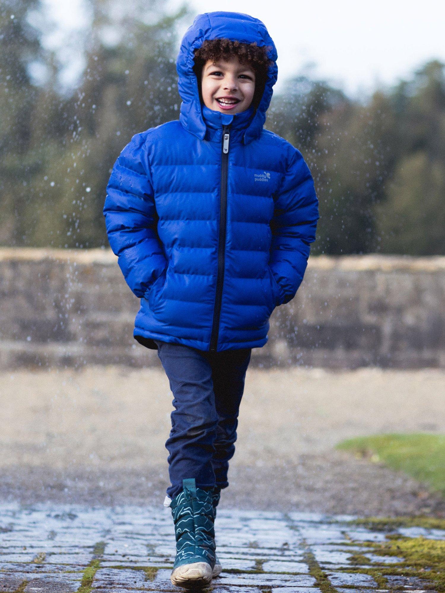 Product image 2 of 8, which shows Muddy Puddles Kids' Hooded Puffer Jacket, Blue, 18-24 months