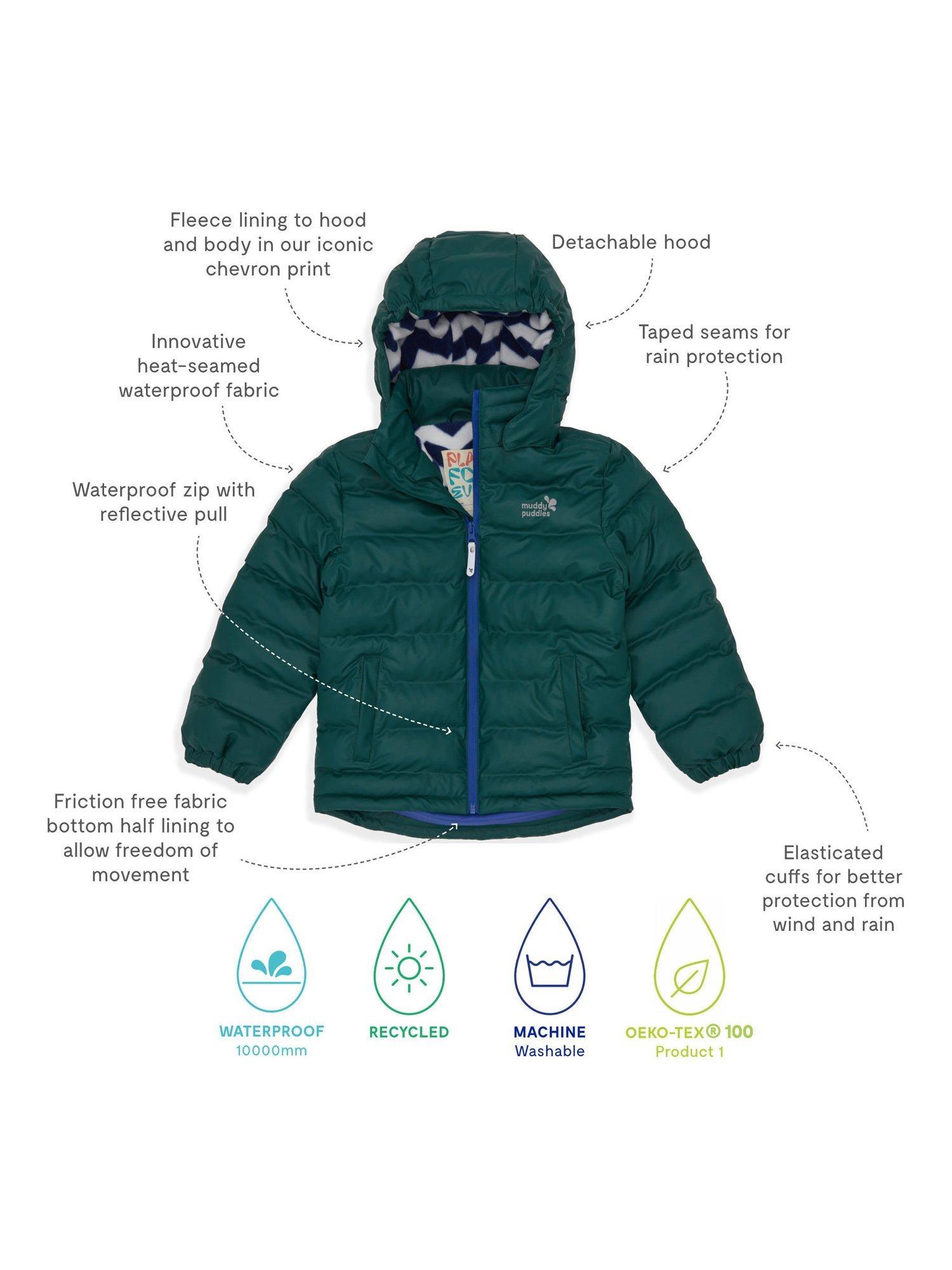 Product image 4 of 8, which shows Muddy Puddles Kids' Hooded Puffer Jacket, Green, 18-24 months