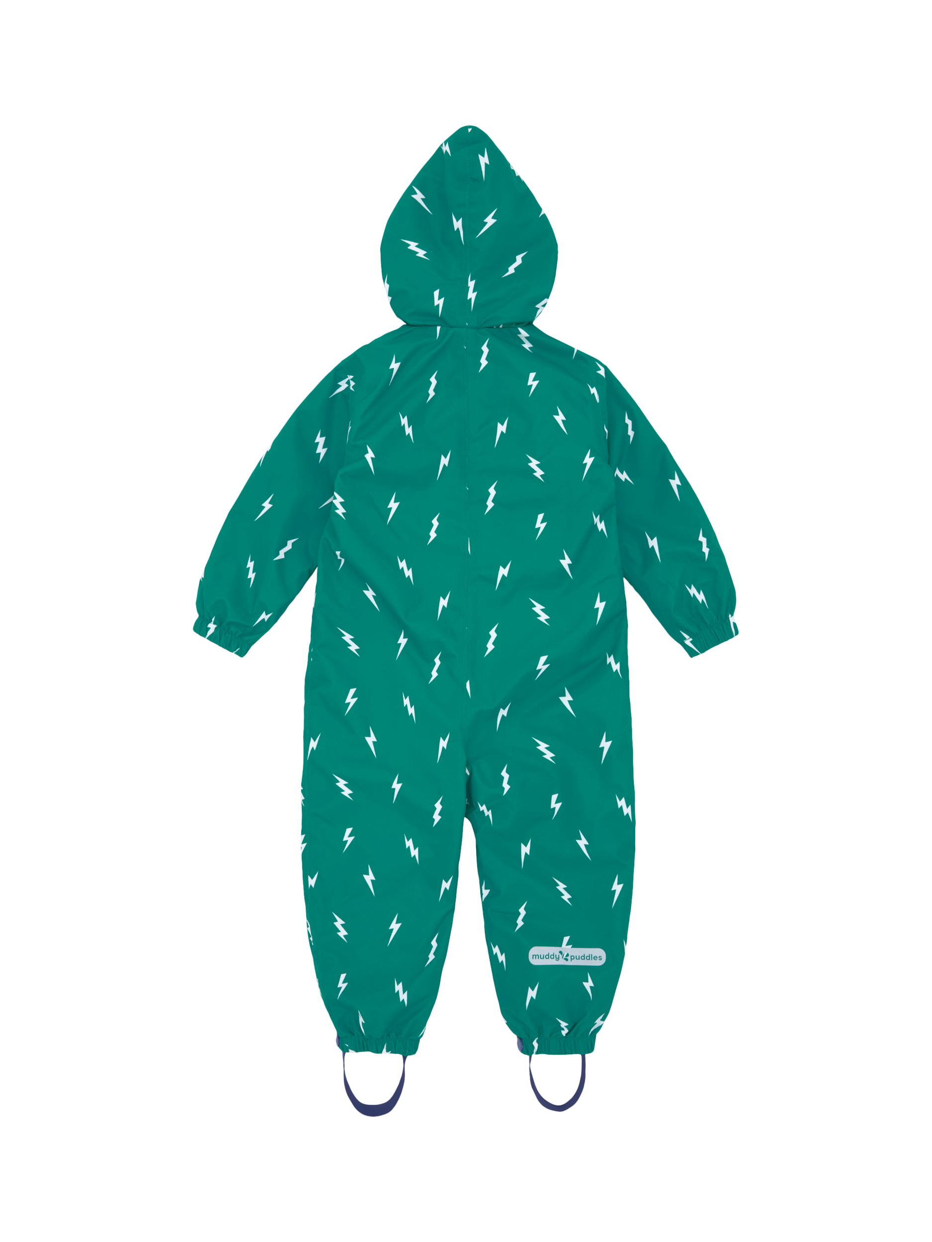 Product image 9 of 10, which shows Muddy Puddles Baby Hooded Scampsuit, Green Bolt, 0-6 months