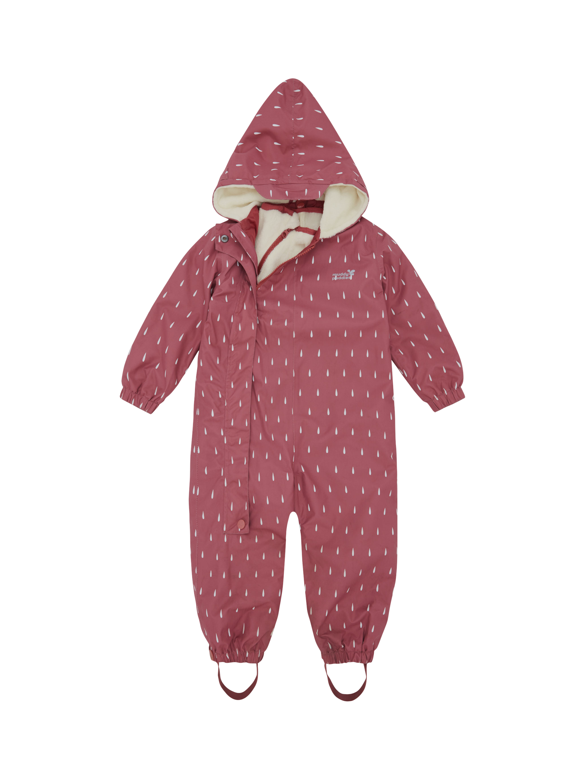 Product image 1 of 9, which shows Muddy Puddles Kids' Hooded 3-in-1 Scampsuit, Pink Drops, 0-6 months