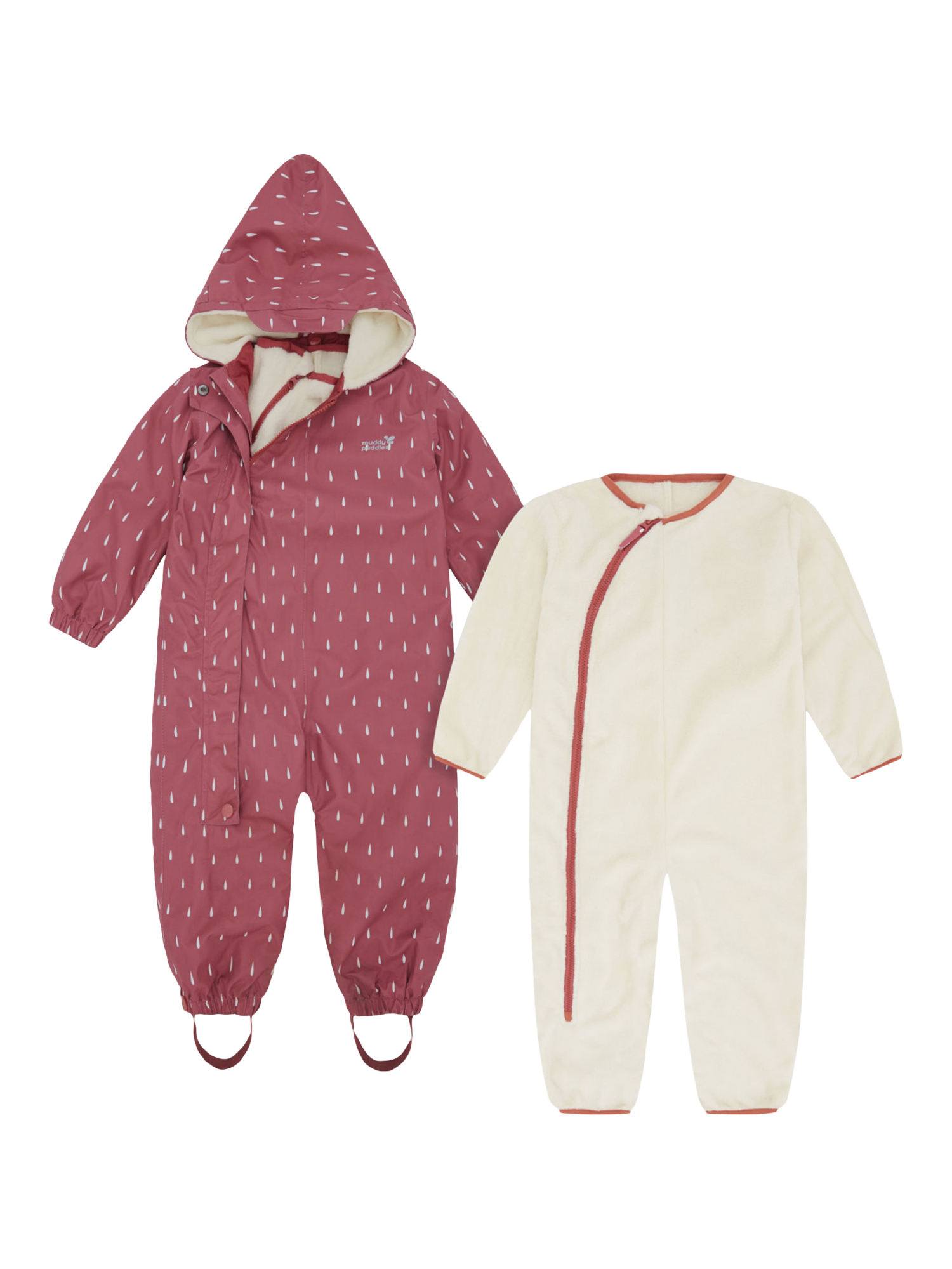 Product image 4 of 9, which shows Muddy Puddles Kids' Hooded 3-in-1 Scampsuit, Pink Drops, 0-6 months