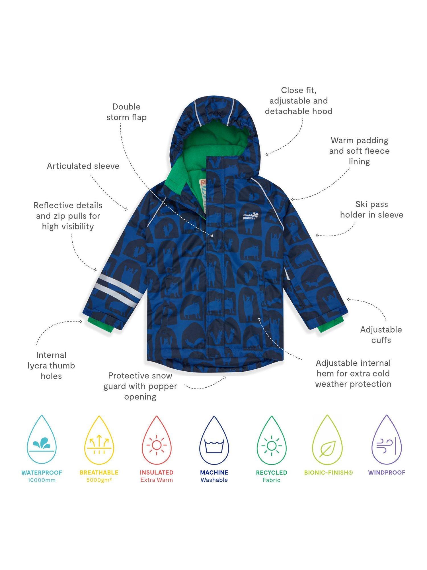 Product image 5 of 10, which shows Muddy Puddles Kids' Blizzard Hooded Ski Jacket, Blue Cave, 18-24 months