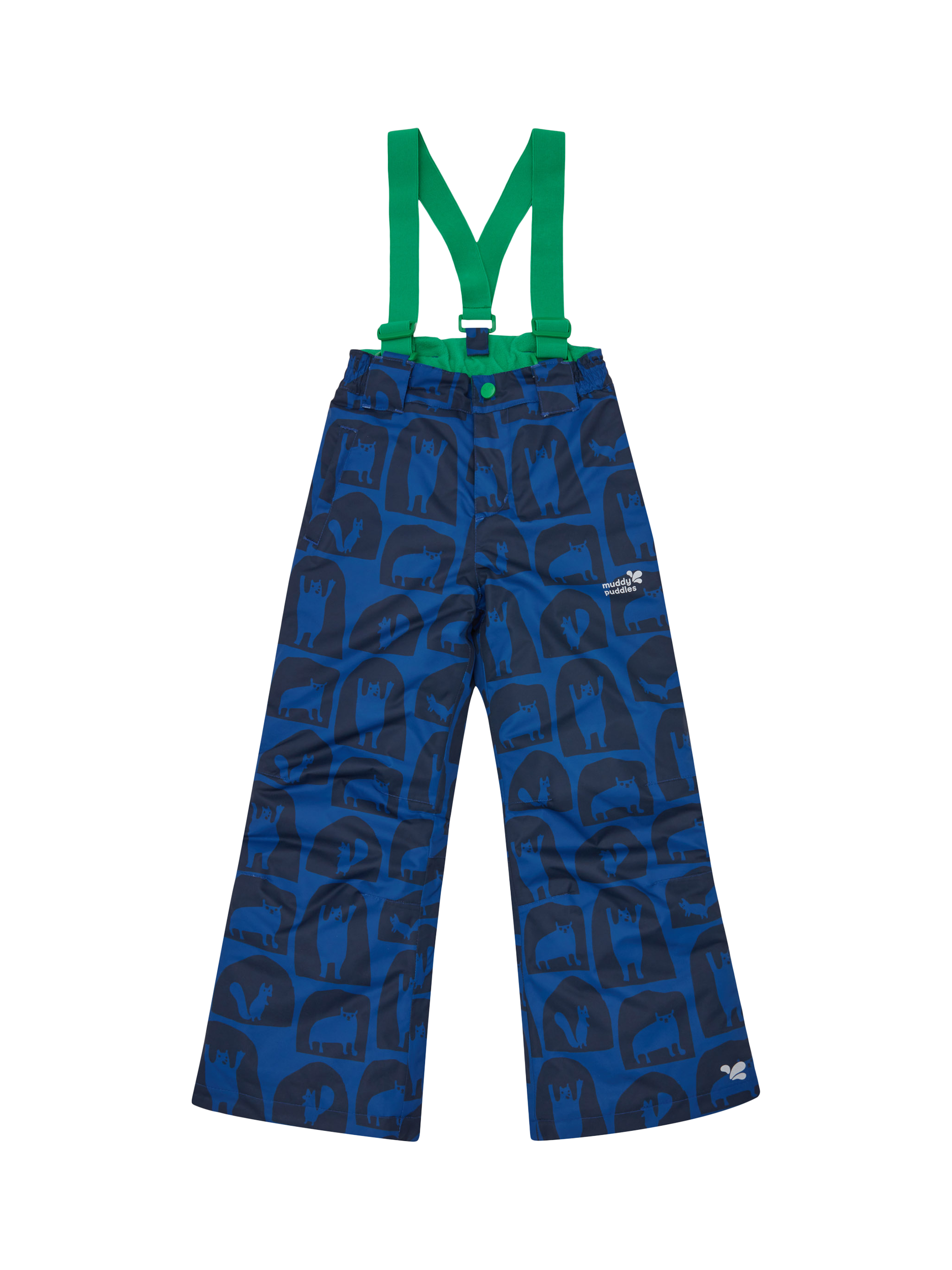 Product image 1 of 5, which shows Muddy Puddles Kids' Printed Ski Salopettes, Blue Cave, 18-24 months