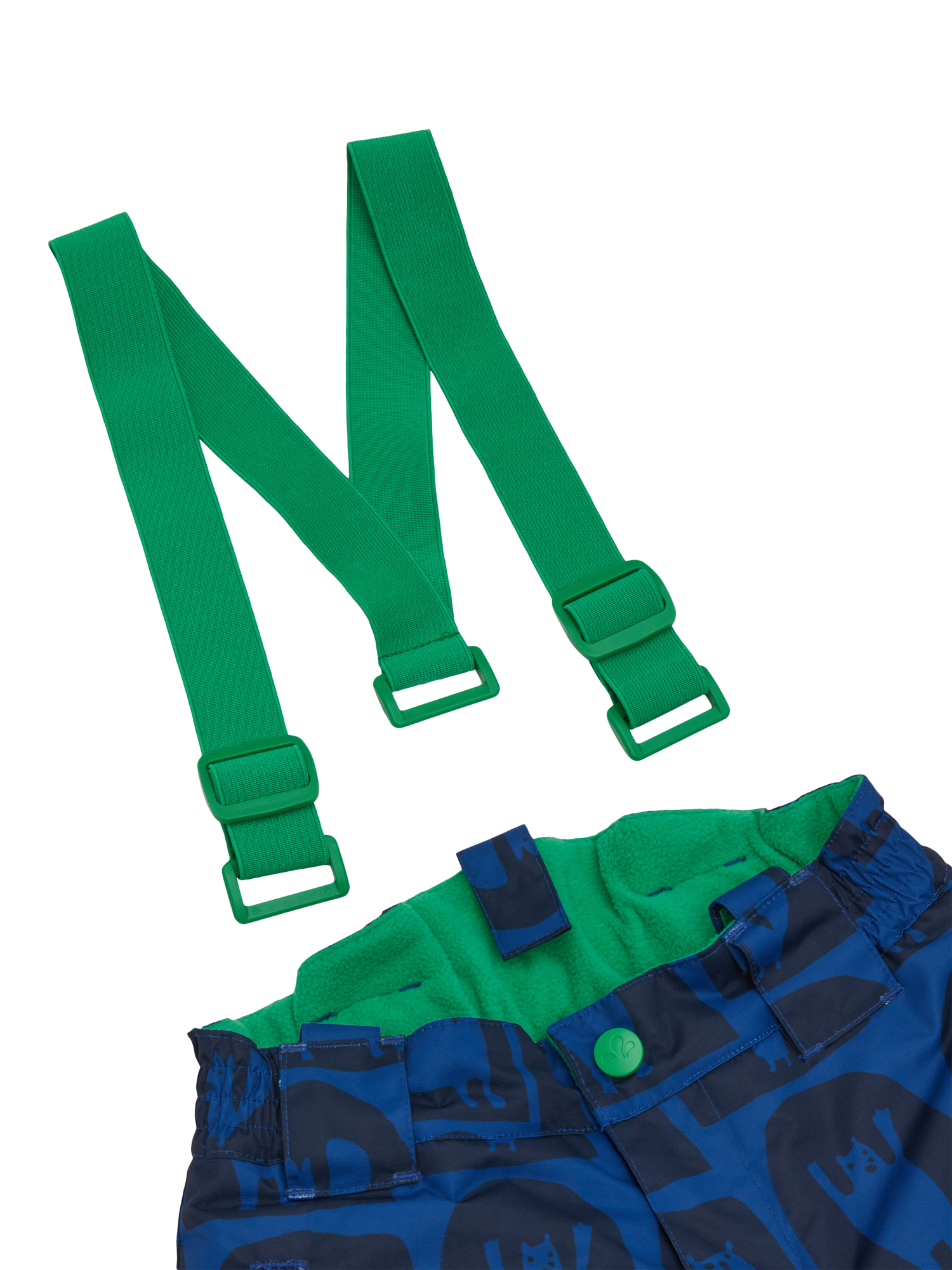 Product image 4 of 5, which shows Muddy Puddles Kids' Printed Ski Salopettes, Blue Cave, 18-24 months