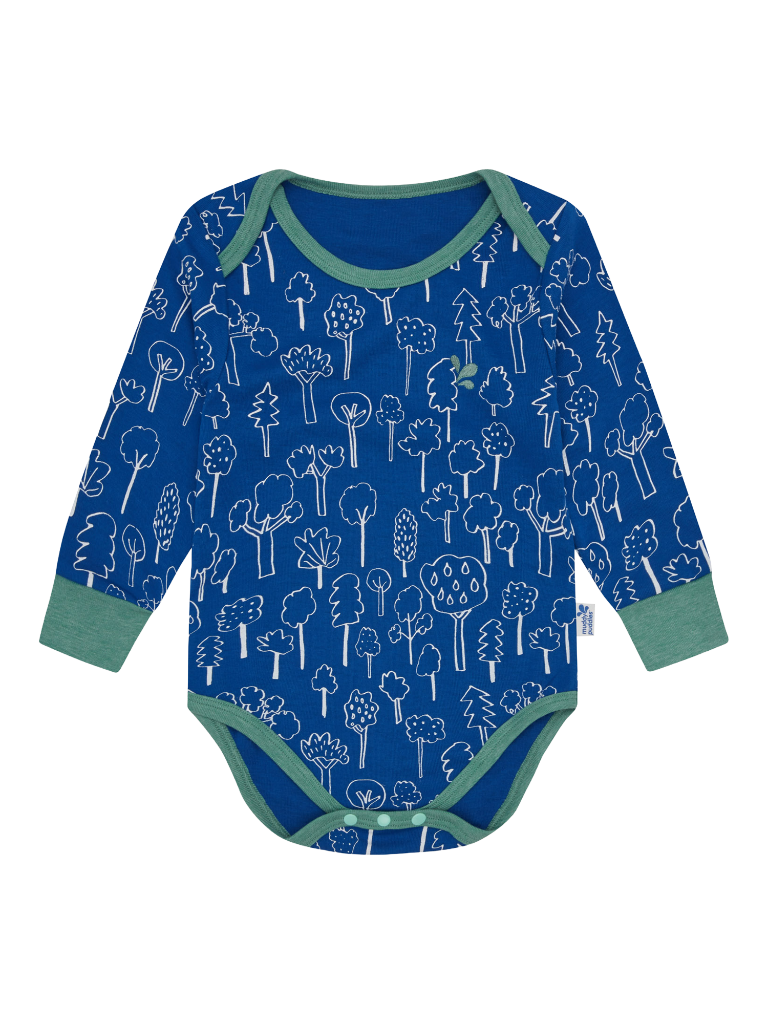 Product image 1 of 2, which shows Muddy Puddles Baby Forest Thermal Bodysuit, Blue Forest, 6-12 months