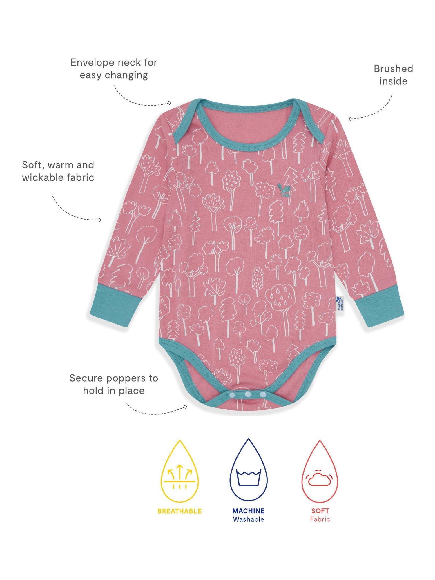 Product image 2 of 2, which shows Muddy Puddles Baby Forest Thermal Bodysuit, Pink Forest, 6-12 months