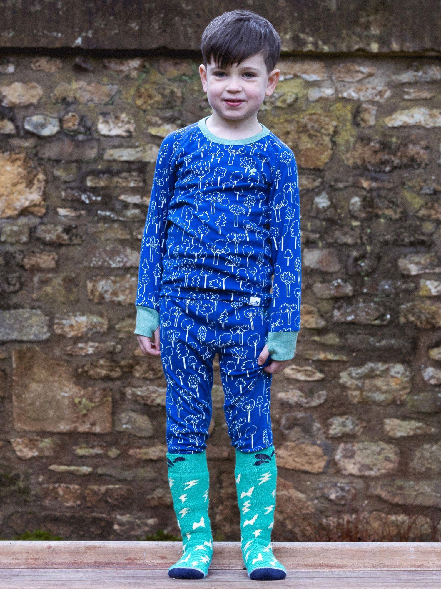 Product image 2 of 3, which shows Muddy Puddles Kids' Forest Thermal Baselayer Top, Blue Forest, 2-3 years