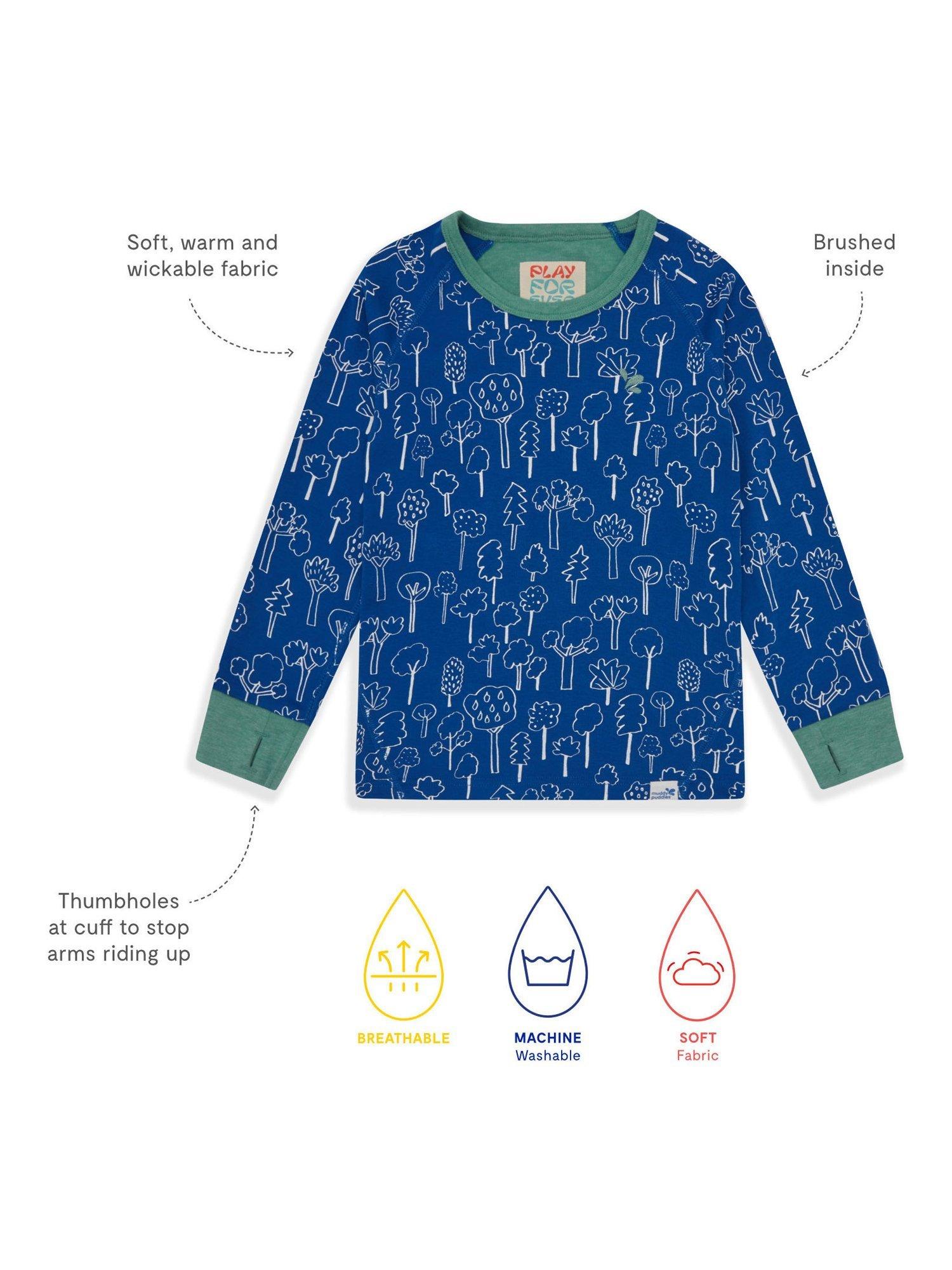 Product image 3 of 3, which shows Muddy Puddles Kids' Forest Thermal Baselayer Top, Blue Forest, 2-3 years