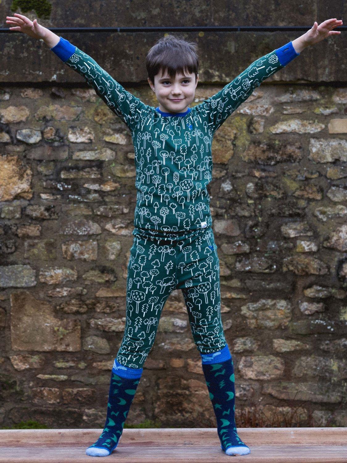 Product image 2 of 4, which shows Muddy Puddles Kids' Forest Thermal Baselayer Top, Green Forest, 2-3 years