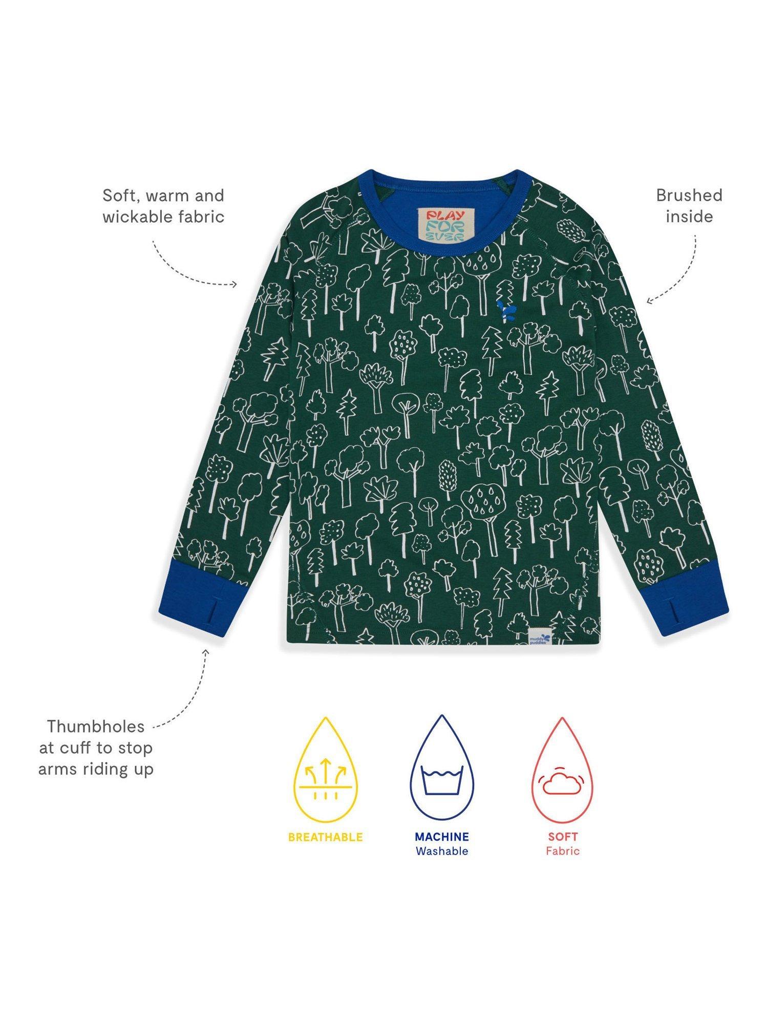Product image 4 of 4, which shows Muddy Puddles Kids' Forest Thermal Baselayer Top, Green Forest, 2-3 years