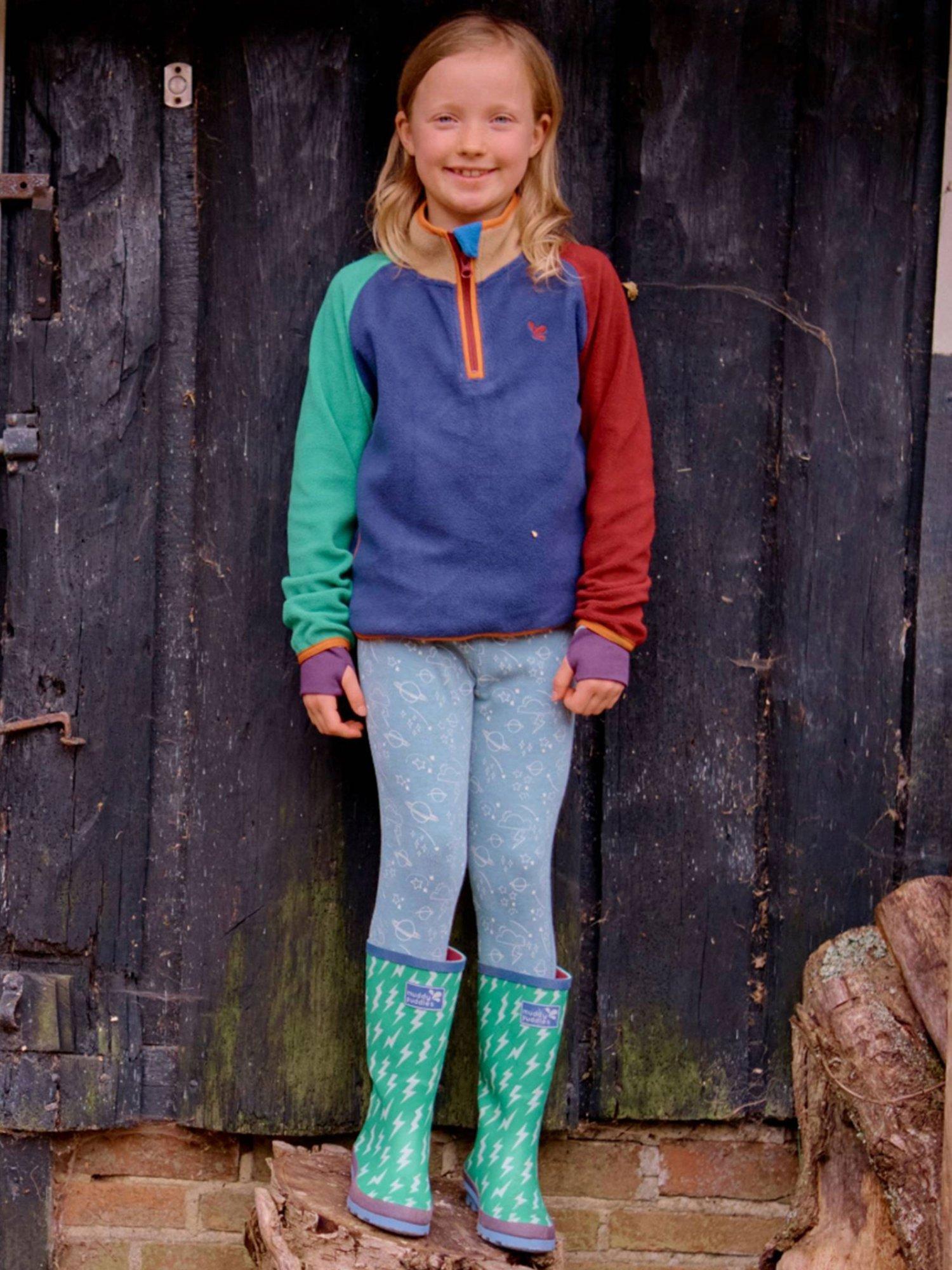 Product image 3 of 4, which shows Muddy Puddles Kids' Polar Fleece Colour Block Top, Navy/Multi, 18-24 months