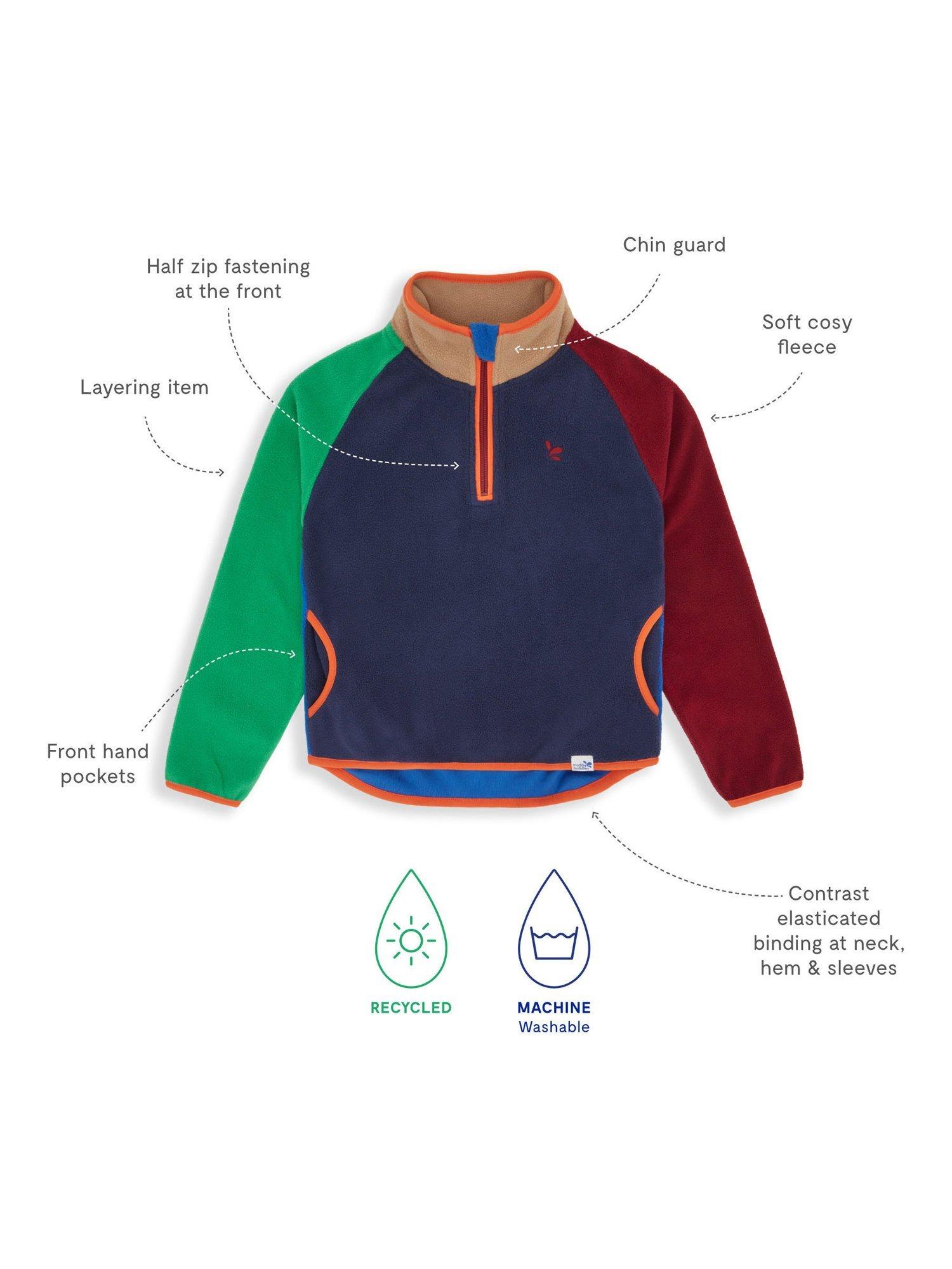 Product image 4 of 4, which shows Muddy Puddles Kids' Polar Fleece Colour Block Top, Navy/Multi, 18-24 months