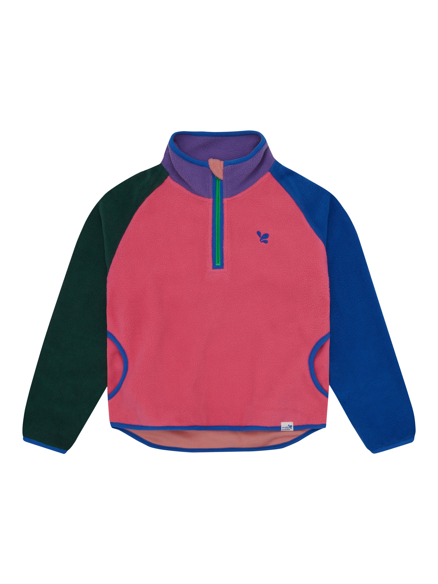 Product image 1 of 4, which shows Muddy Puddles Kids' Polar Fleece Colour Block Top, Pink/Multi, 18-24 months