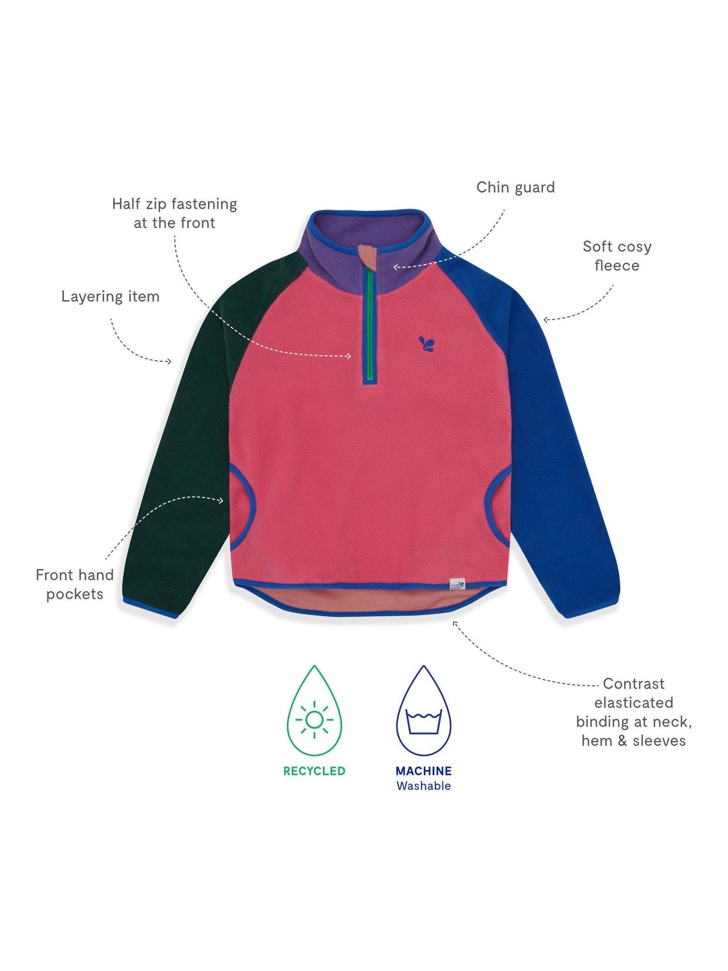 Product image 4 of 4, which shows Muddy Puddles Kids' Polar Fleece Colour Block Top, Pink/Multi, 18-24 months