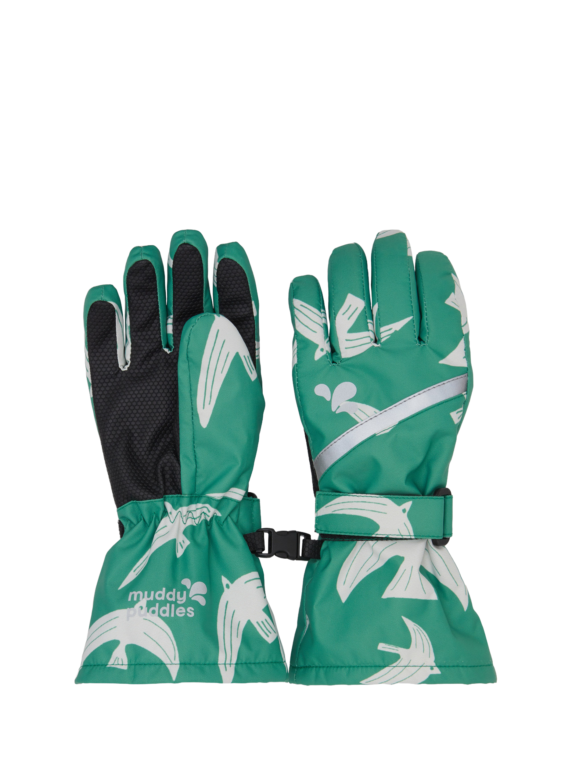 Product image 1 of 2, which shows Muddy Puddles Kids' Ski Gloves, Sage/White, 2-4 years