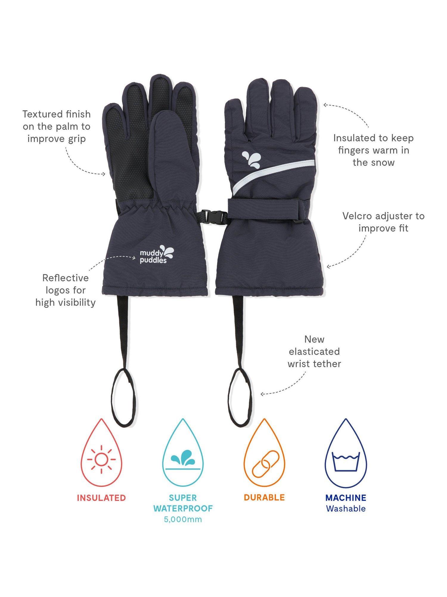 Product image 2 of 2, which shows Muddy Puddles Kids' Waterproof Ski Gloves, Navy Blue, 2-4 years