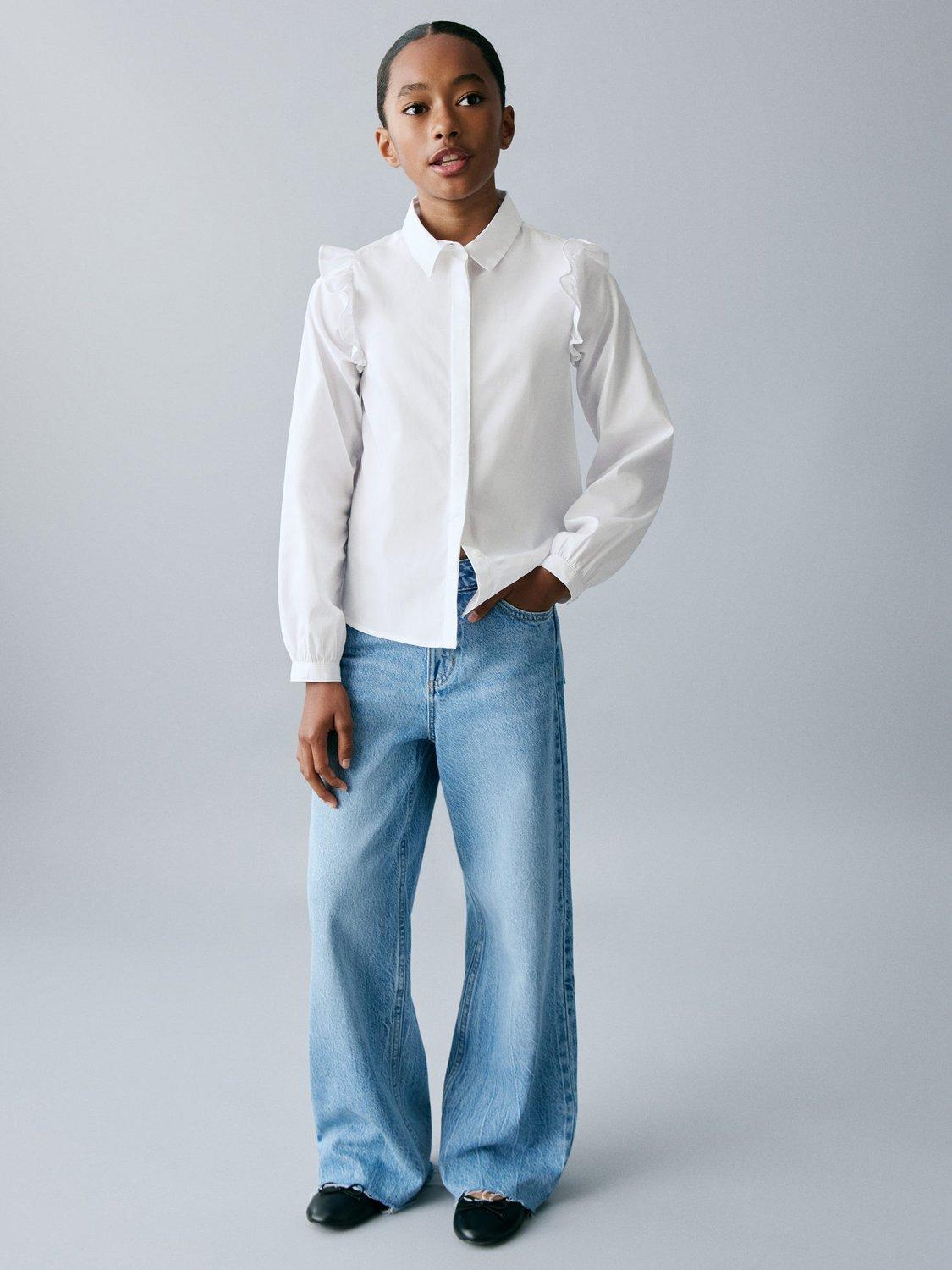Product image 1 of 6, which shows Mango Kids' Denim Wide Leg Jeans, Medium Blue, 11 years