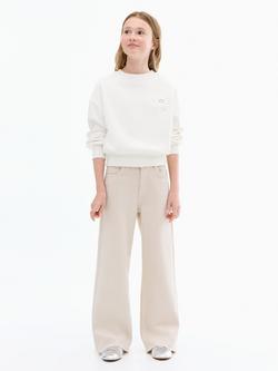 Mango Kids' Denim Frayed Wide Leg Jeans, Light Pastel Brown, Light Pastel Brown