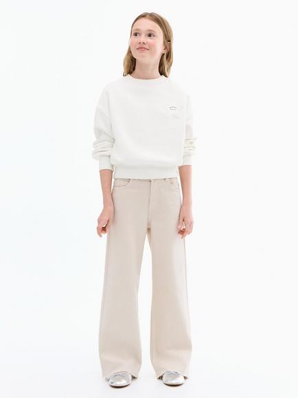 Mango Kids' Denim Frayed Wide Leg Jeans, Light Pastel Brown, Light Pastel Brown