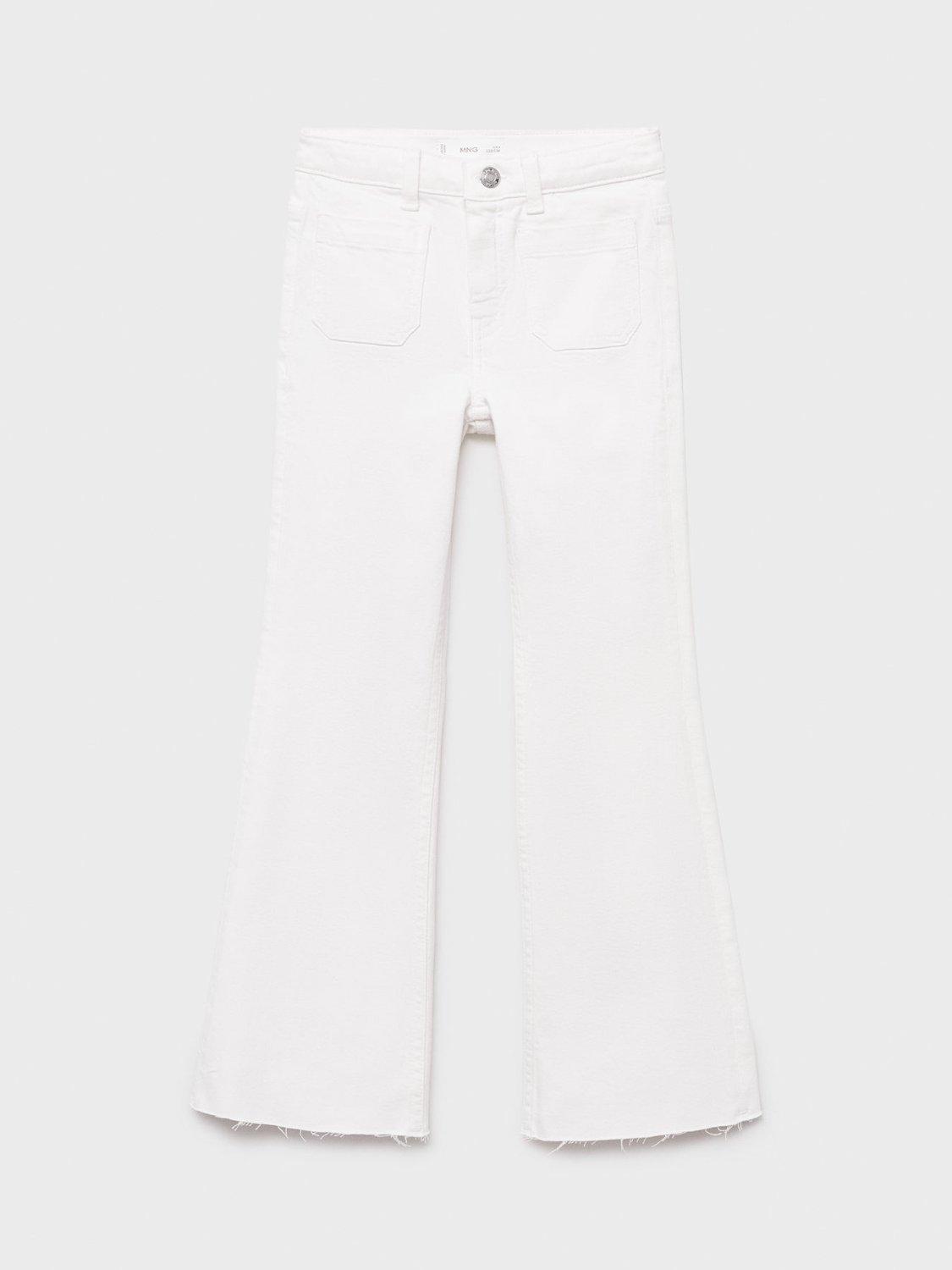 Product image 2 of 4, which shows Mango Kids' Denim Frayed Flared Jeans, White, 11 years