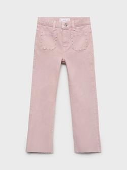 Mango Kids' Denim Studded Frayed Flared Jeans, Lt-pastel Purple - view 2, Lt-pastel Purple