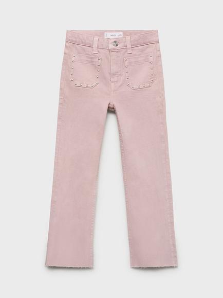 Mango Kids' Denim Studded Frayed Flared Jeans, Lt-pastel Purple - view 2, Lt-pastel Purple