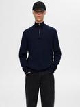 Selected Tray Half-Zip Merino Wool Jumper, Navy Blazer