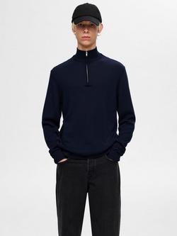 Selected Tray Half-Zip Merino Wool Jumper, Navy Blazer, Navy Blazer