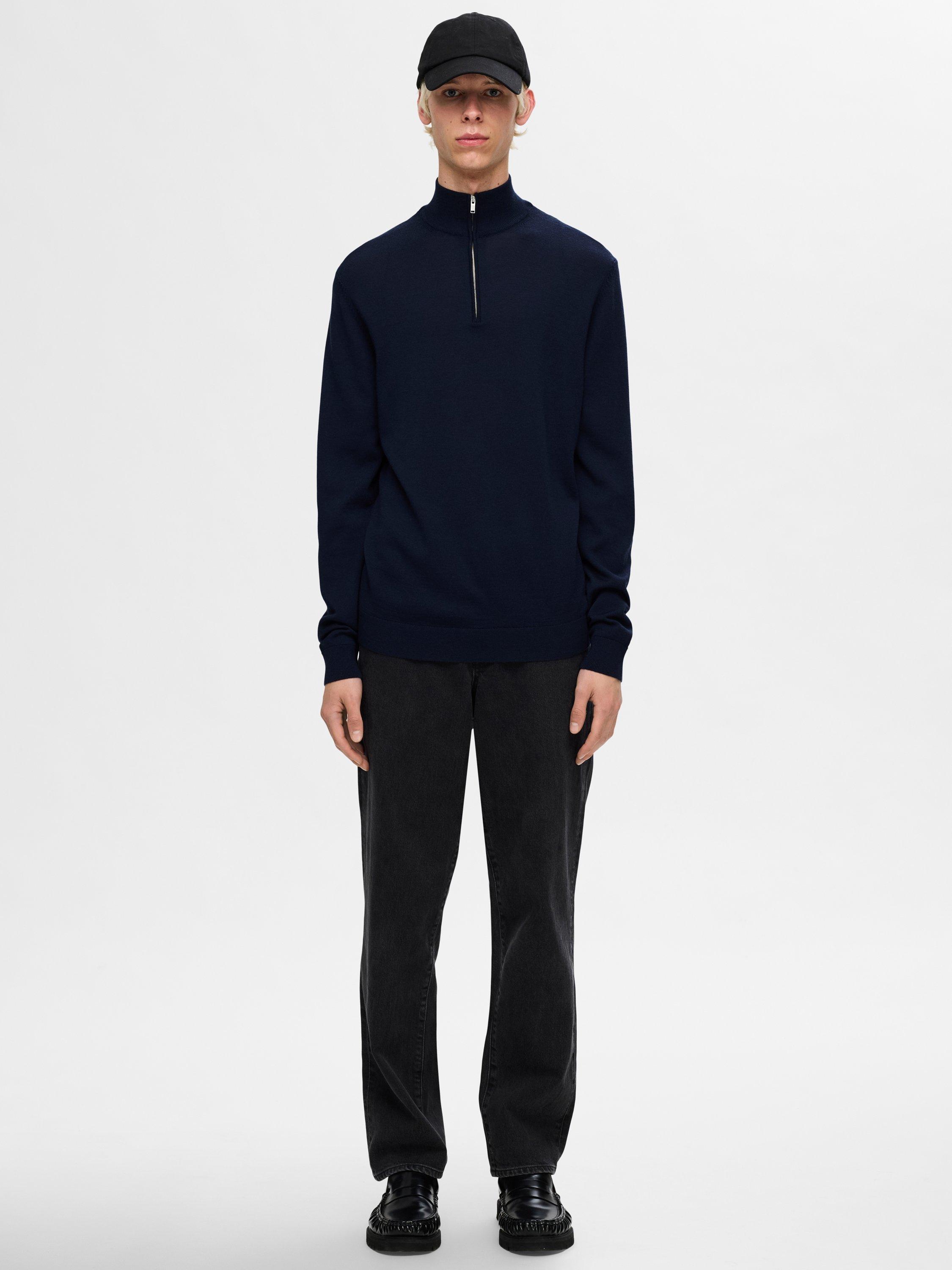 Product image 2 of 6, which shows Selected Tray Half-Zip Merino Wool Jumper, Navy Blazer, S