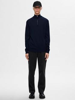 Selected Tray Half-Zip Merino Wool Jumper, Navy Blazer - view 2, Navy Blazer