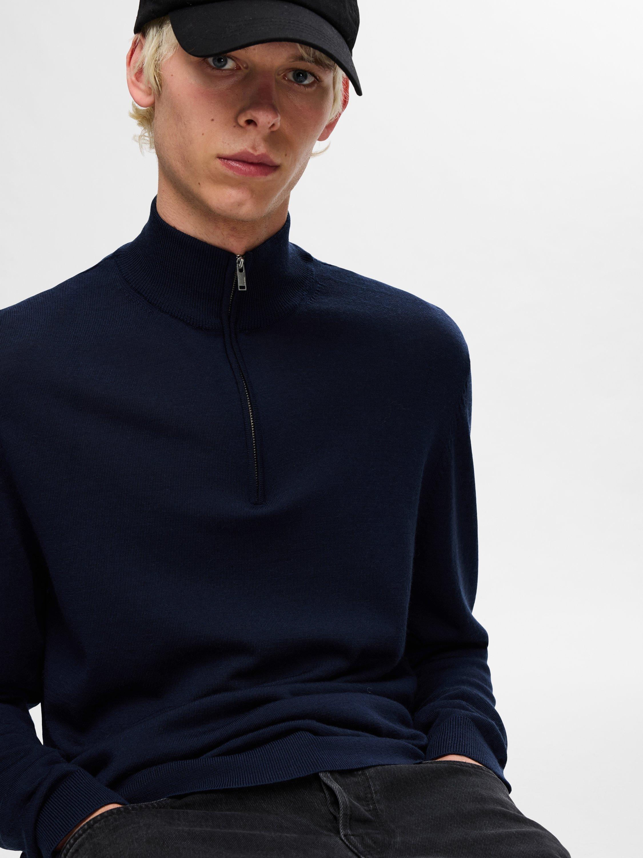 Product image 3 of 6, which shows Selected Tray Half-Zip Merino Wool Jumper, Navy Blazer, S