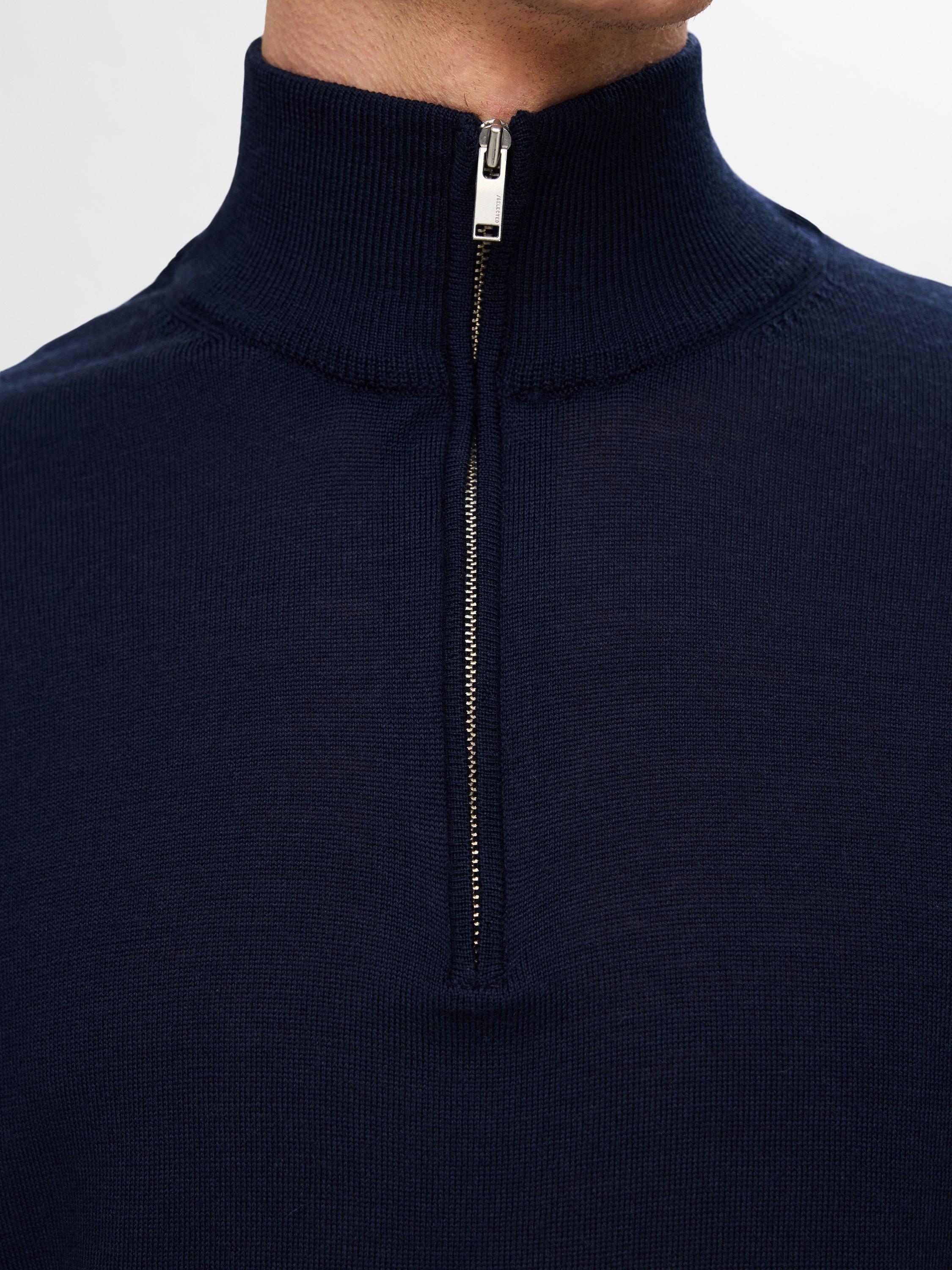 Product image 4 of 6, which shows Selected Tray Half-Zip Merino Wool Jumper, Navy Blazer, S