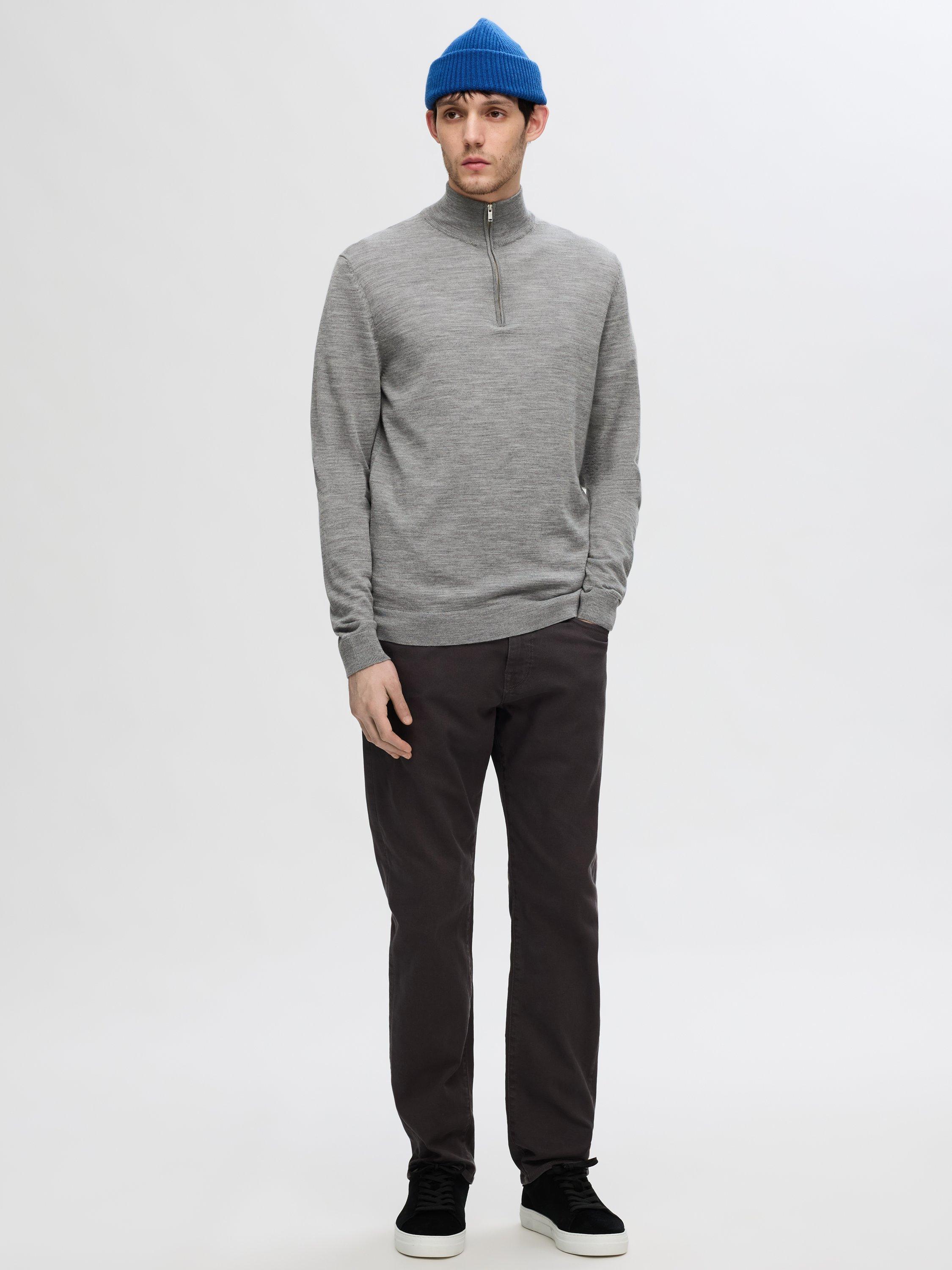Product image 2 of 5, which shows Selected Tray Half-Zip Merino Wool Jumper, Medium Grey Melange, S