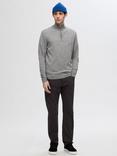 Selected Tray Half-Zip Merino Wool Jumper, Medium Grey Melange