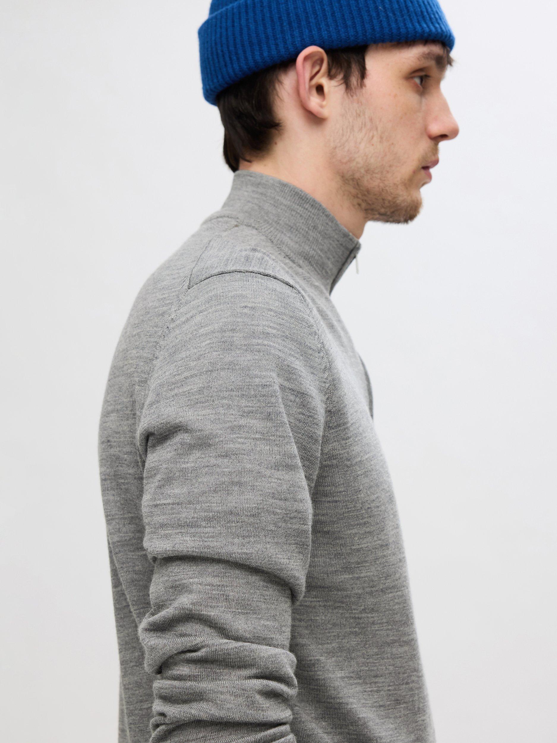 Product image 3 of 5, which shows Selected Tray Half-Zip Merino Wool Jumper, Medium Grey Melange, S